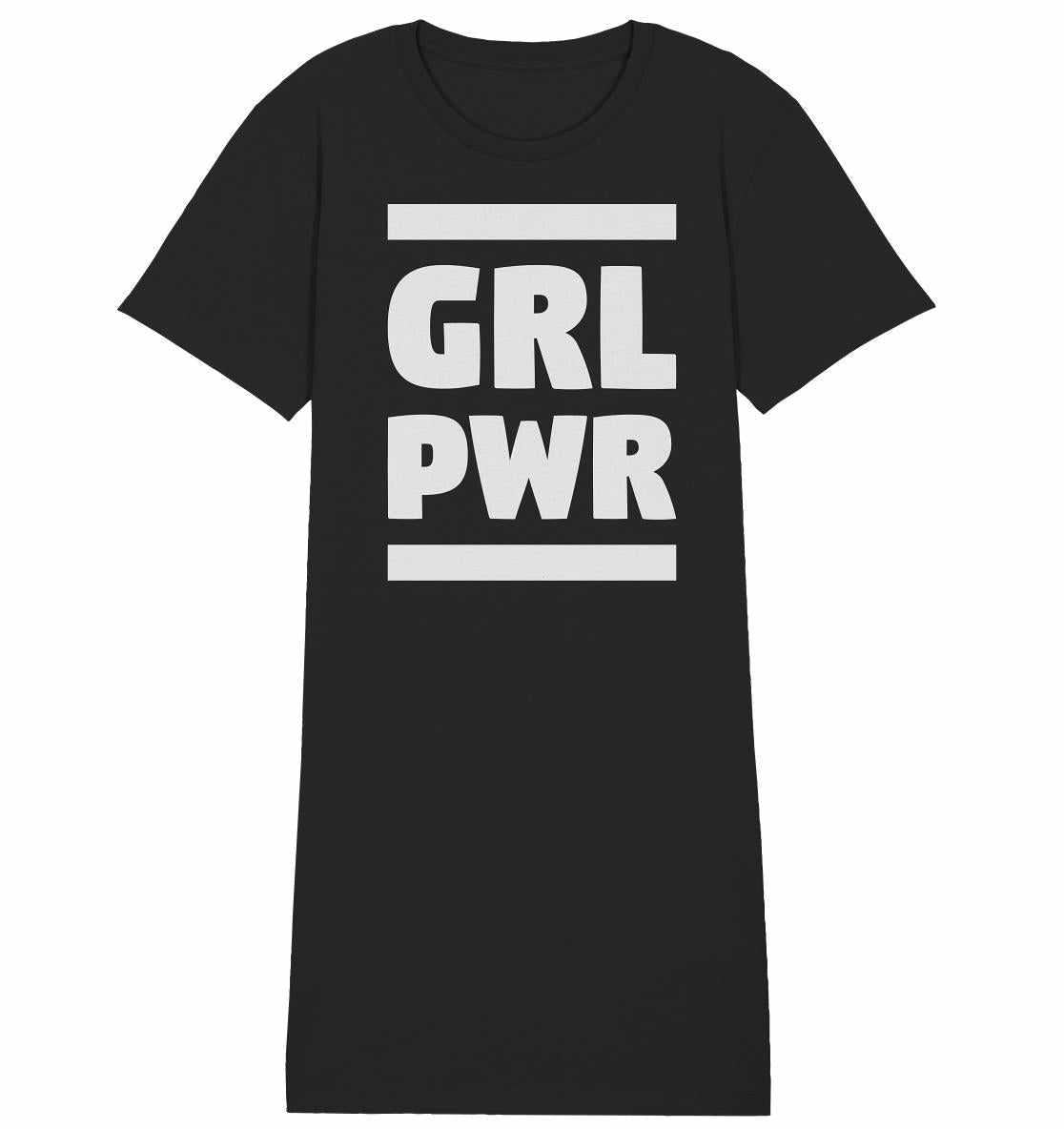 Vegan und Bio Shirt Kleid: GIRL POWER mit feministischer Botschaft, aus 100% Bio-Baumwolle. Zeigt Stärke und Emanzipation, normaler Schnitt, von RUDE REBEL.