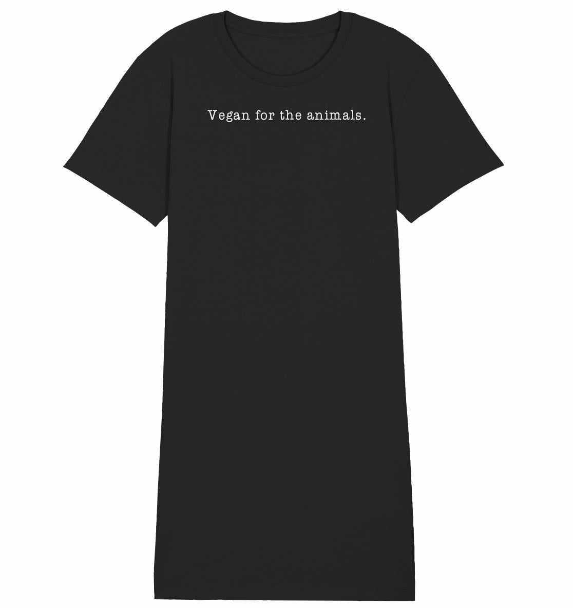 Vegan und Bio Shirt Kleid mit weißem Text, 100% Bio-Baumwolle, normaler Schnitt, inspiriert von Tierrechten. Perfekt für nachhaltige Mode von RUDE REBEL.