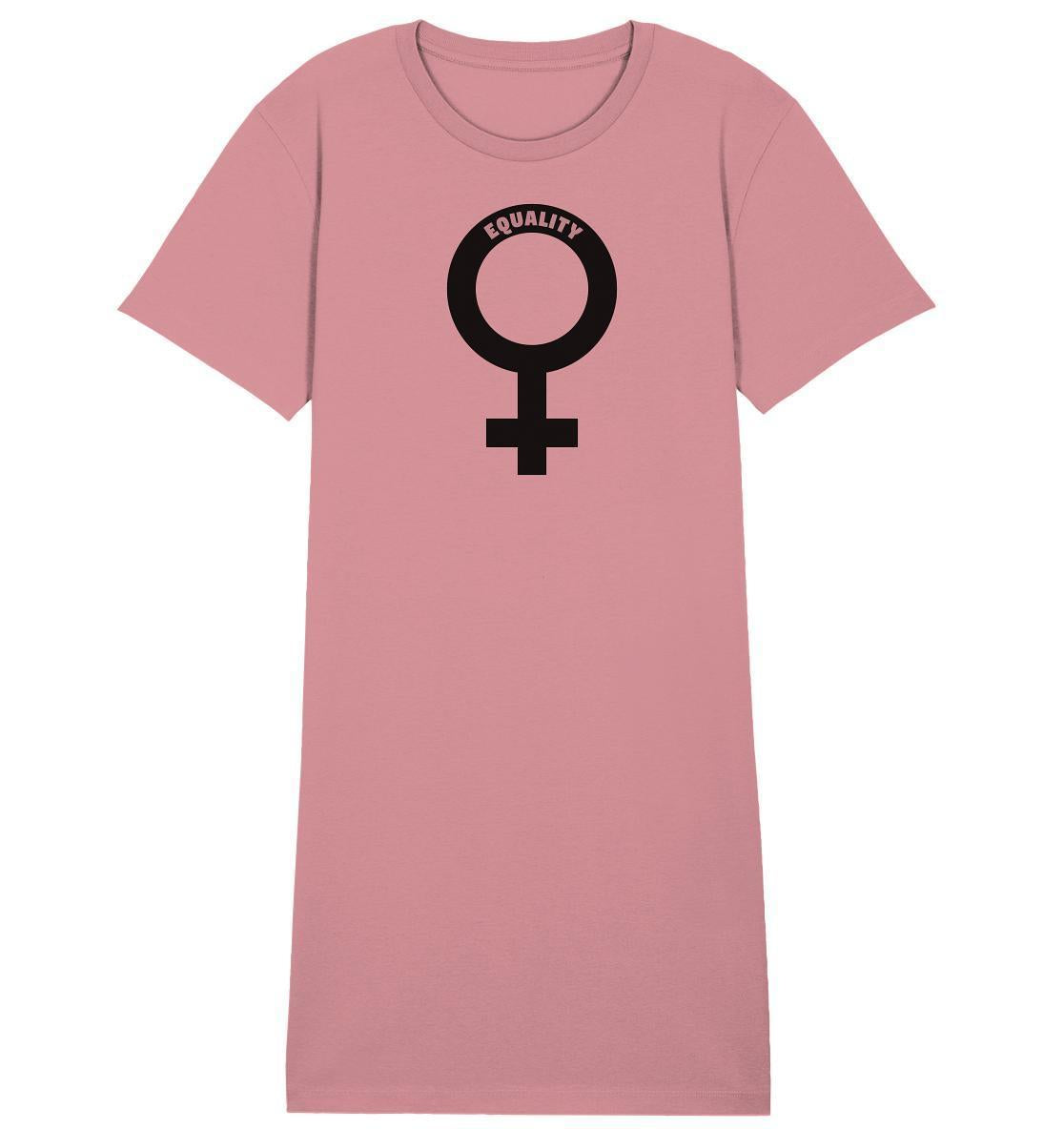 Vegan und Bio Shirtkleid mit Venussymbol, fördert weltweite Gleichberechtigung der Frauen, aus Bio-Baumwolle, normaler Schnitt, von RUDE REBEL.