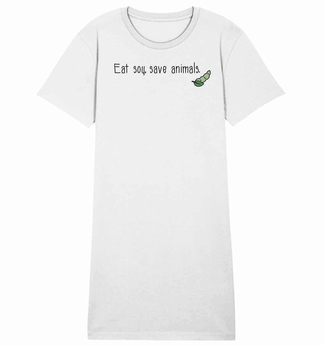 Vegan und Bio Shirt Kleid mit grünem Motiv, symbolisiert Veganismus und Tierschutz. Umweltfreundlich, aus 100% Bio-Baumwolle. Vegane und nachhaltige Mode von RUDE REBEL.