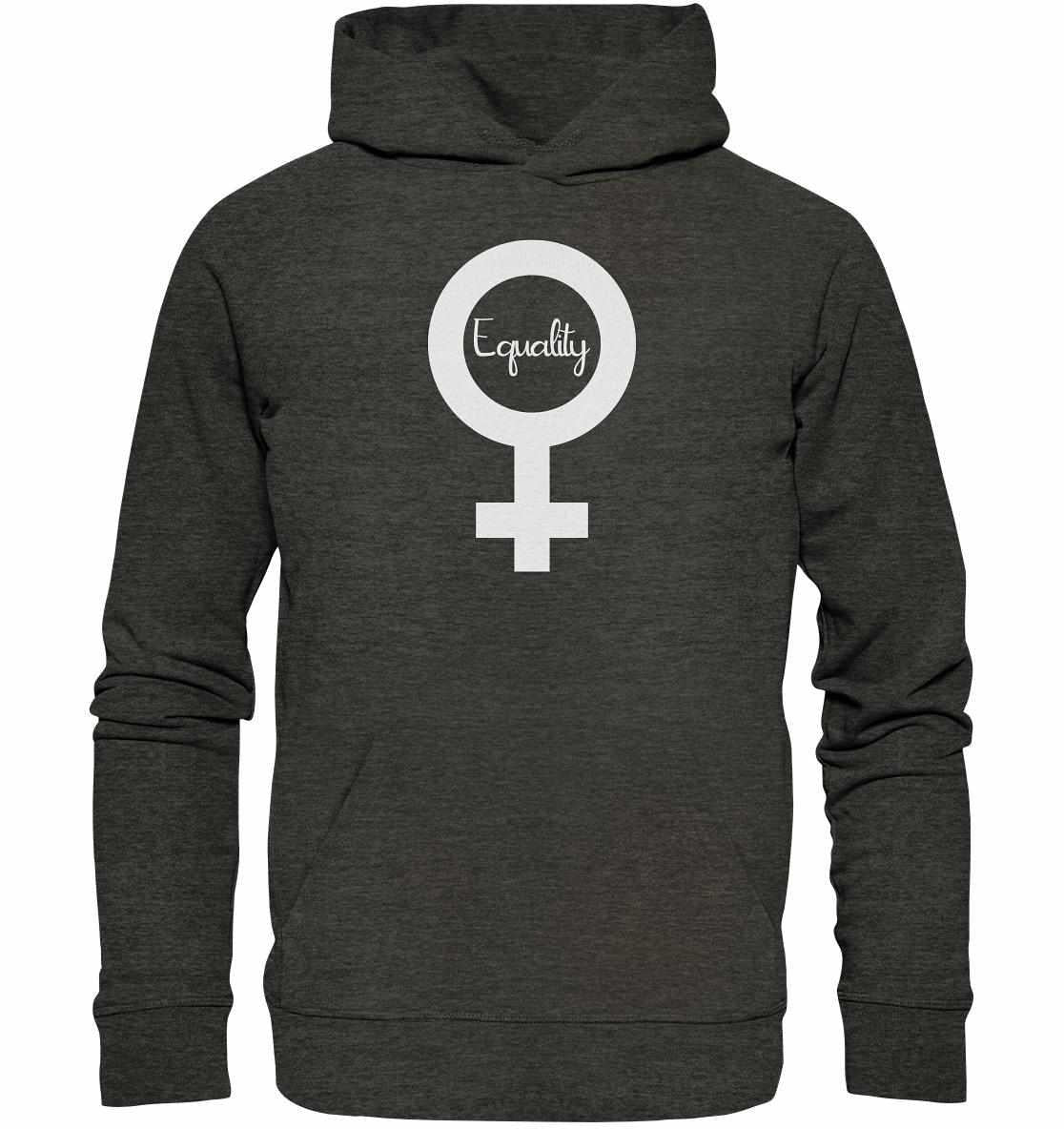 Veganer und Bio Hoodie mit feministischen Symbol, stehend für Frauenrechte und Gleichberechtigung, aus nachhaltiger Bio-Baumwolle und recyceltem Polyester gefertigt.