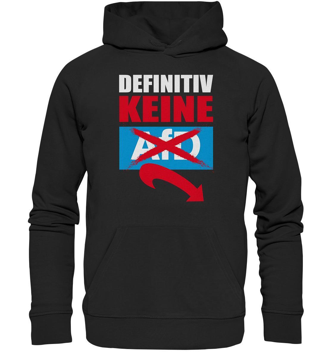 Vegan und Bio Hoodie: Gegen Rechts, schwarzer Hoodie mit roten und blauen Schriftzügen, nachhaltig aus Bio-Baumwolle und recyceltem Material, rebellisches Design von RUDE REBEL.