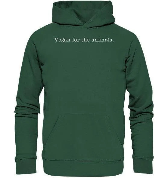 Dunkelgrüner Hoodie mit Kapuze, Kängurutasche und Schriftzug vorne