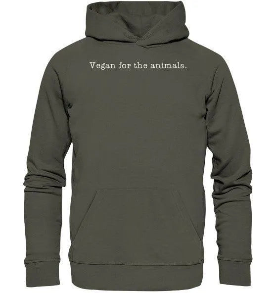 Dunkelgrüner Hoodie mit Kapuze, Kängurutasche und Schriftzug vorne