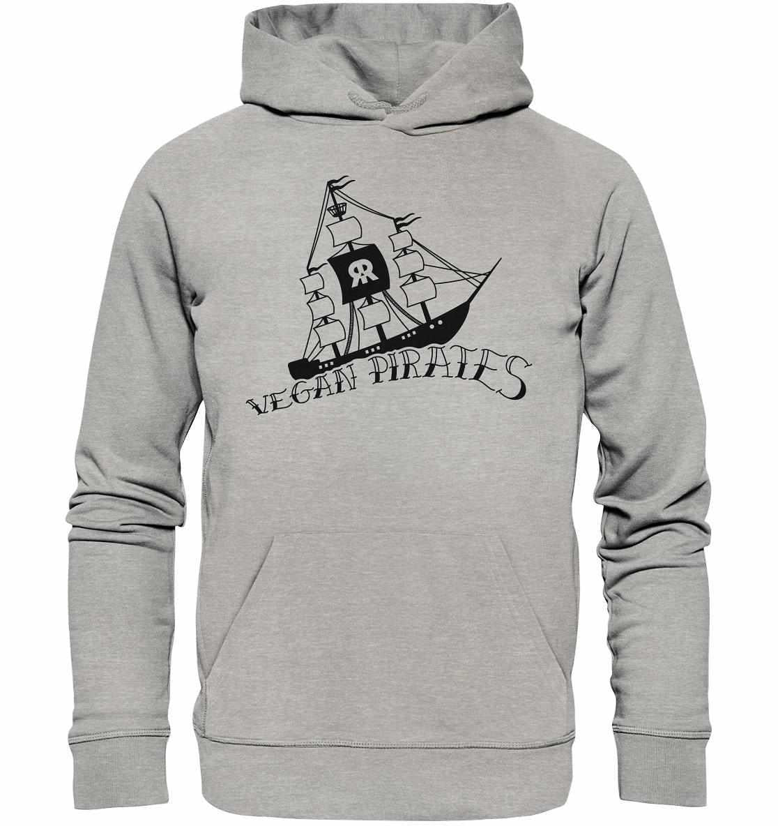 Vegan und Bio Hoodie: Vegan Pirates mit Piratenschiff-Design, hergestellt aus Bio-Baumwolle und Recyclingmaterialien, repräsentiert vegane und nachhaltige Mode von RUDE REBEL.