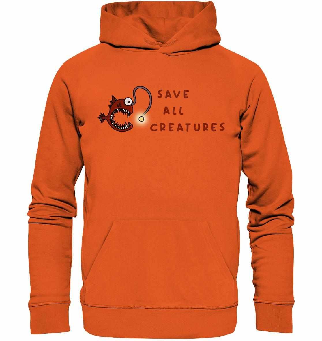 Vegan und Bio Hoodie: Weird Frogfish mit Cartoon-Anglerfisch und Stethoskop, nachhaltig aus Bio-Baumwolle und recyceltem Material, von RUDE REBEL.