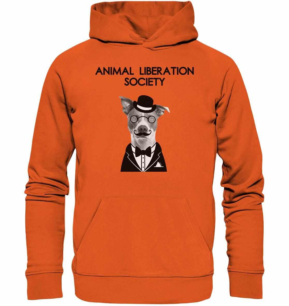 Vegan und Bio Hoodie: Mr. Dog - Animal Liberation Society mit Hundemotiv, Kapuze und Kängurutasche, aus Bio-Baumwolle und Recyclingmaterialien gefertigt.