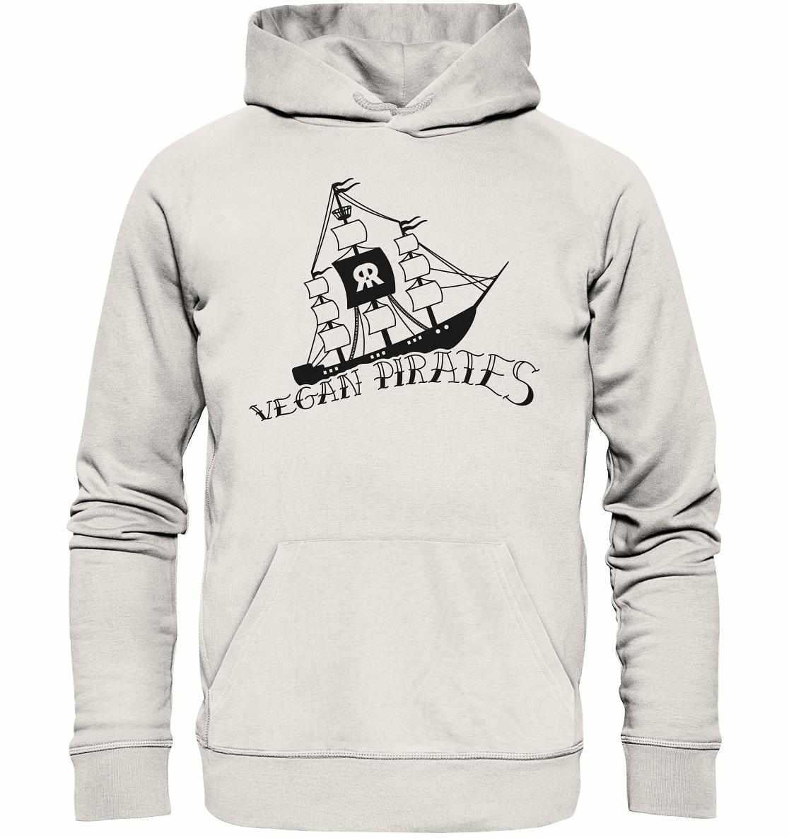 Vegan und Bio Hoodie: Vegan Pirates mit Piratenschiff-Design, hergestellt aus Bio-Baumwolle und Recyclingmaterialien, repräsentiert vegane und nachhaltige Mode von RUDE REBEL.