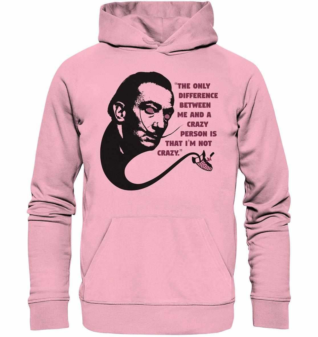 Vegan und Bio Hoodie: Crazy Dali mit surrealistischem Gesichtsmotiv, gefertigt aus Bio-Baumwolle und recycelten Materialien, präsentiert rebellisches Design von RUDE REBEL.