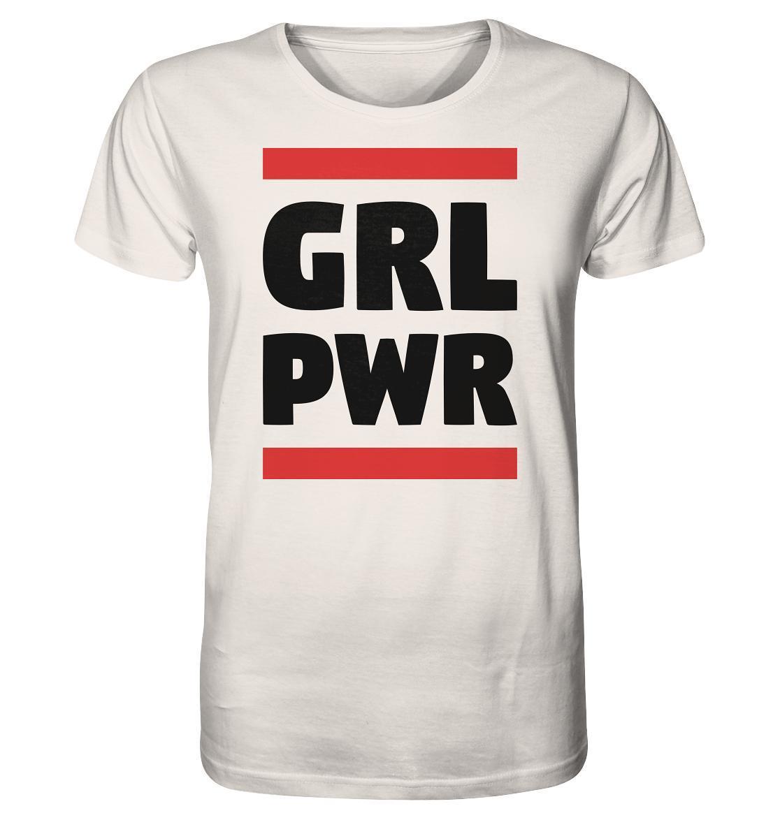 Vegan und Bio Unisex Shirt mit feministischer Botschaft GIRL POWER, weiß mit schwarzem Text, aus 100% Bio-Baumwolle, normale Passform.
