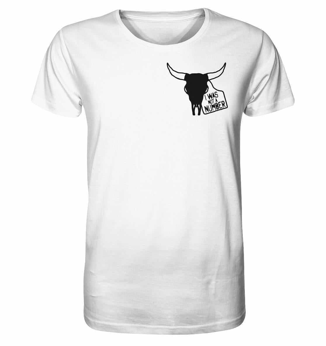 Vegan und Bio Unisex Shirt mit schwarzem Bullenschädel-Design, unterstreicht Tierrechte und Nachhaltigkeit. Aus 100% Bio-Baumwolle, normal geschnitten, von RUDE REBEL.
