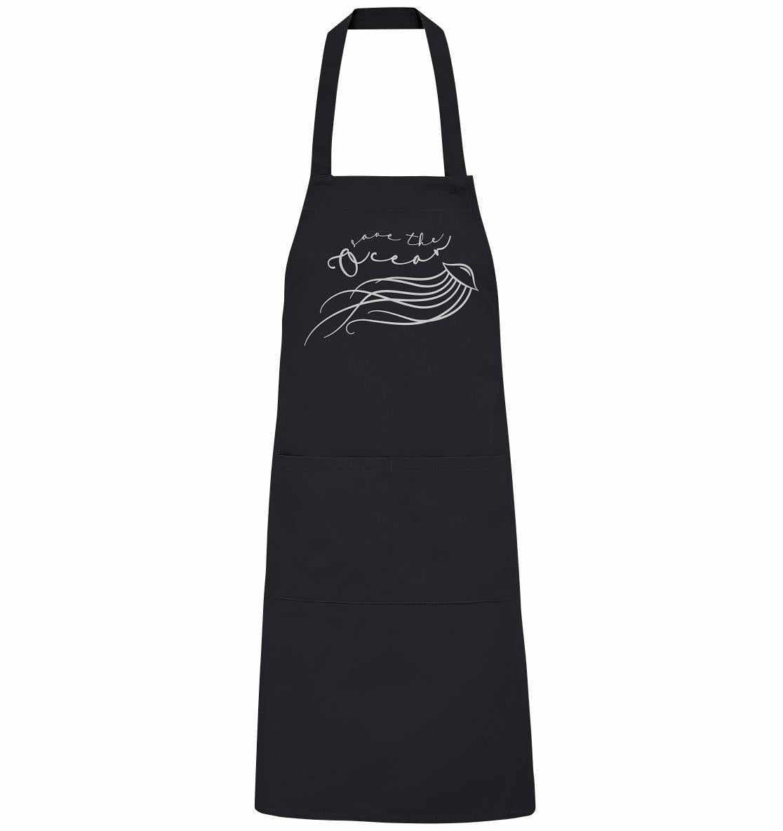 Vegan und Bio Schürze: Save the Ocean - Minimalist Jellyfish mit filigranem Quallen-Design und verstellbarem Ausschnitt aus Bio-Baumwolle, ideal für Umweltaktivisten.