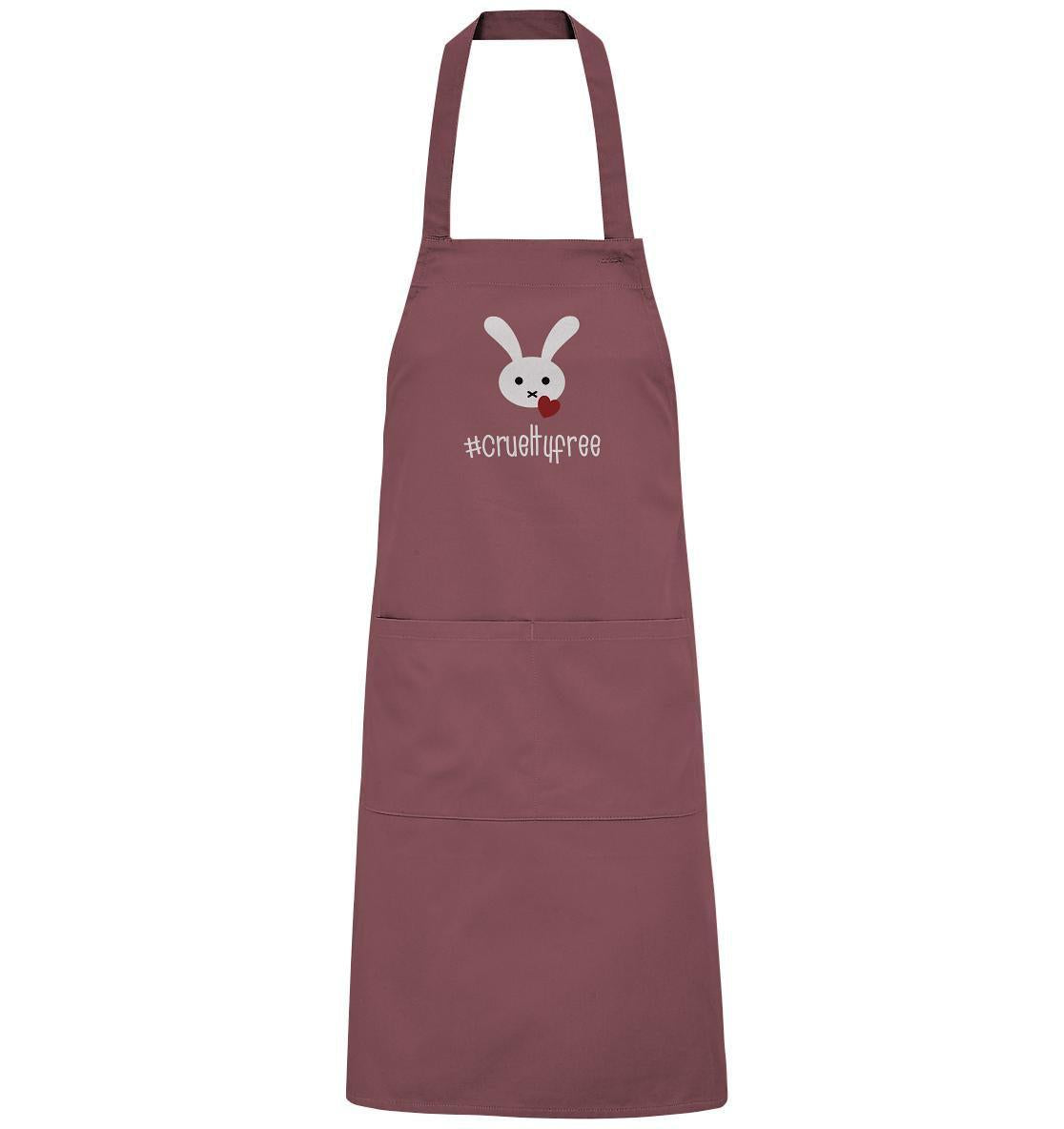 Vegan und Bio Schürze: Crueltyfree Bunny BIG mit Hasenmotiv, verstellbarem Ausschnitt und großen Vordertaschen, aus Bio-Baumwolle, steht für Tierschutz und veganen Lifestyle.