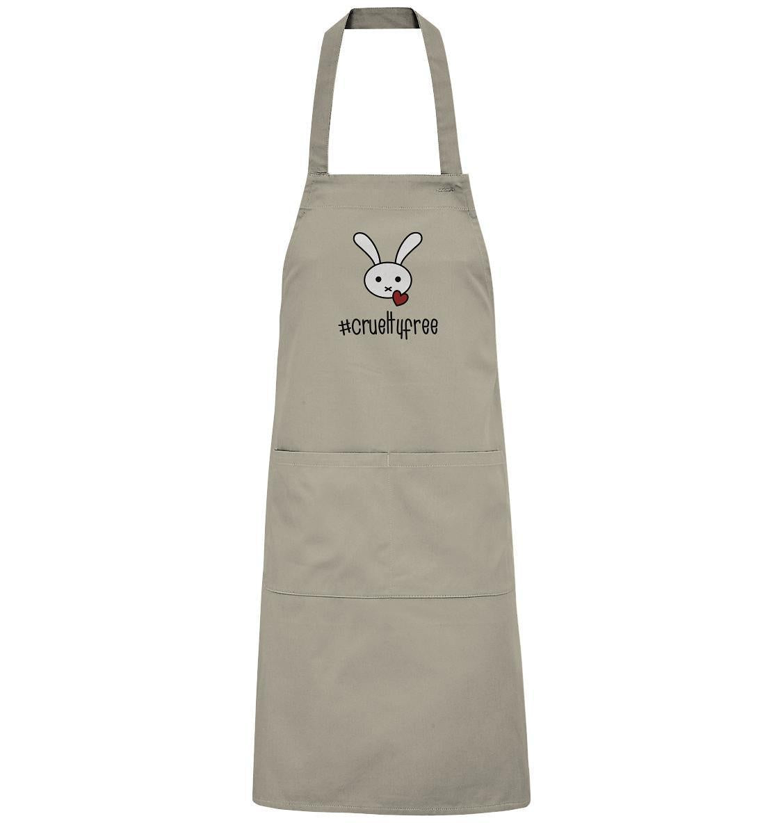 Vegan und Bio Schürze: Crueltyfree Bunny BIG mit Kaninchenmotiv, umweltfreundlich aus Bio-Baumwolle gefertigt, symbolisiert vegane Bewegung und Tierschutz.