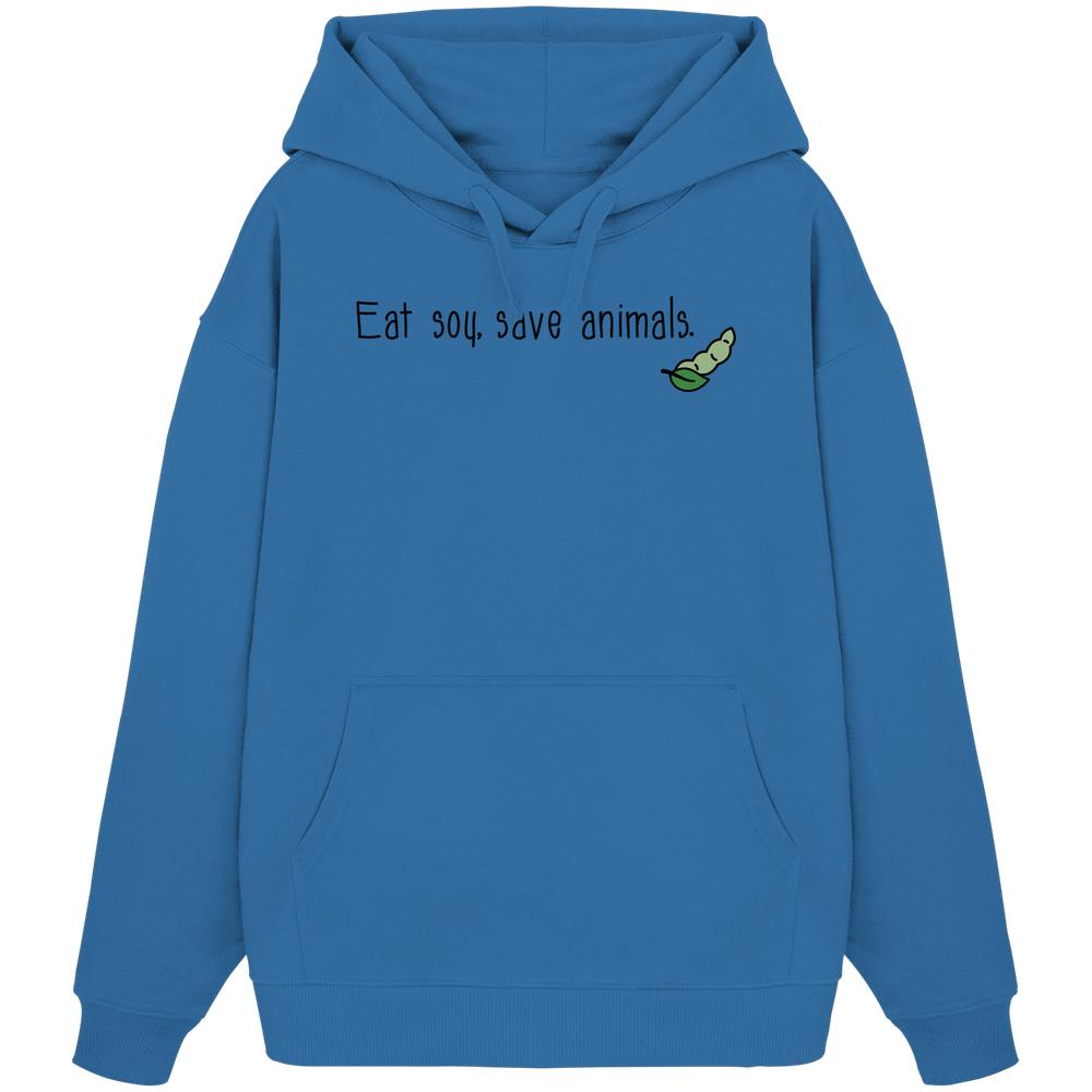 Vegan und Bio Oversized Hoodie mit Erbsenmotiv und Kängurutasche, aus 100% Bio-Baumwolle, repräsentiert vegane und nachhaltige Mode von RUDE REBEL.