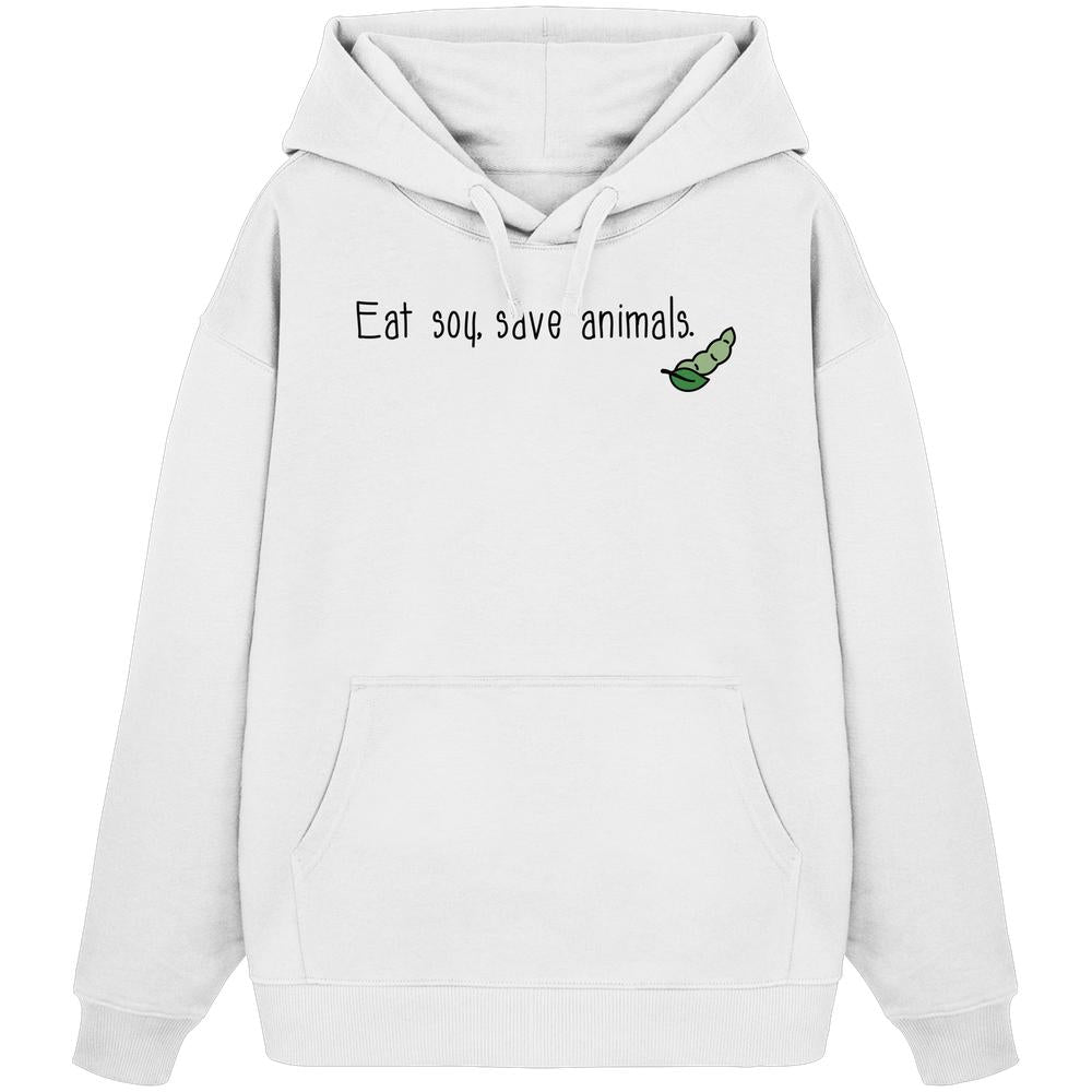 Vegan und Bio Oversized Hoodie mit grünem Raupenmotiv, aus 100% Bio-Baumwolle, Kapuze und Kängurutasche, rebellisches Design von RUDE REBEL.
