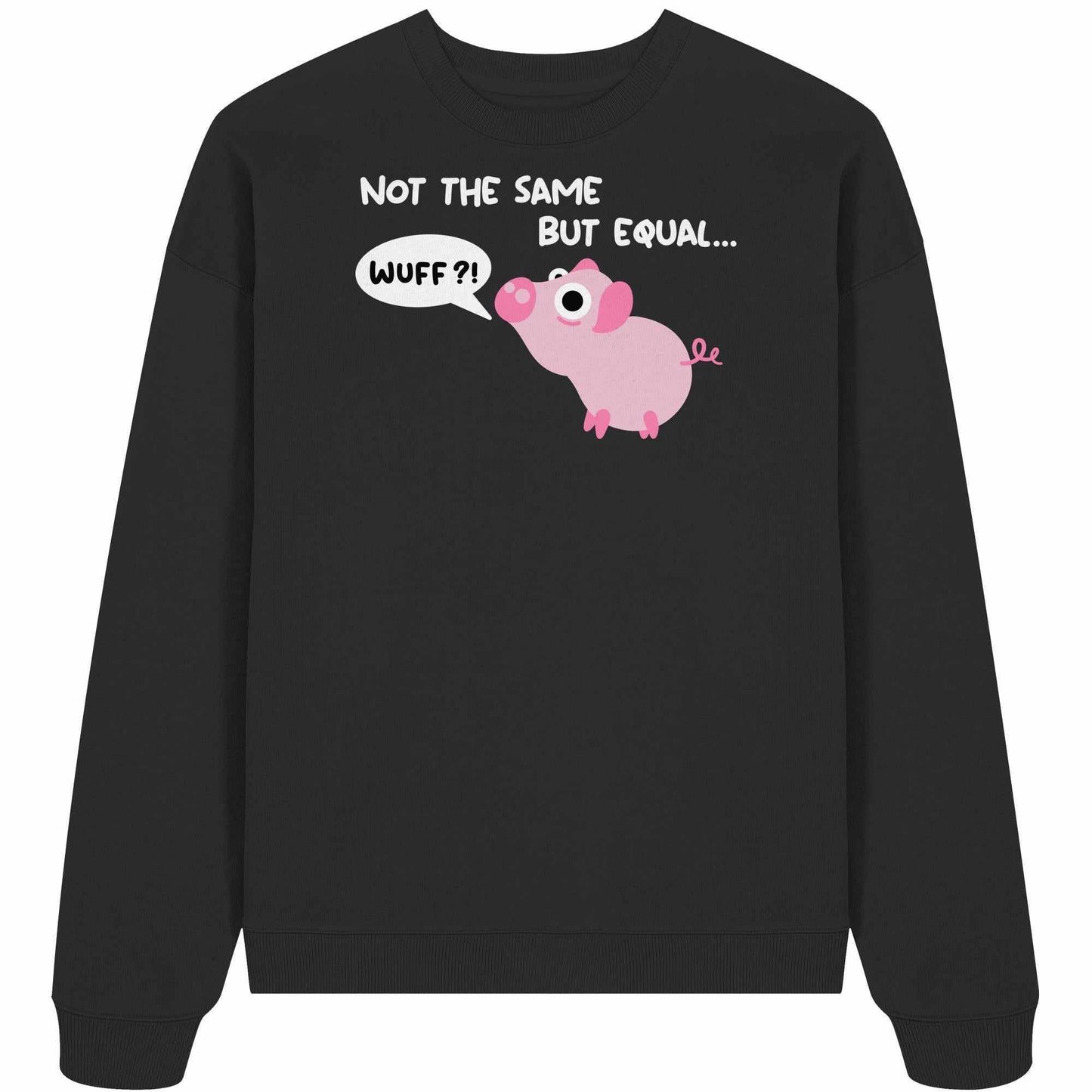 Vegan und Bio Oversized Sweatshirt mit Cartoon-Schwein, das Hundelaute übt, aus 100% Bio-Baumwolle.