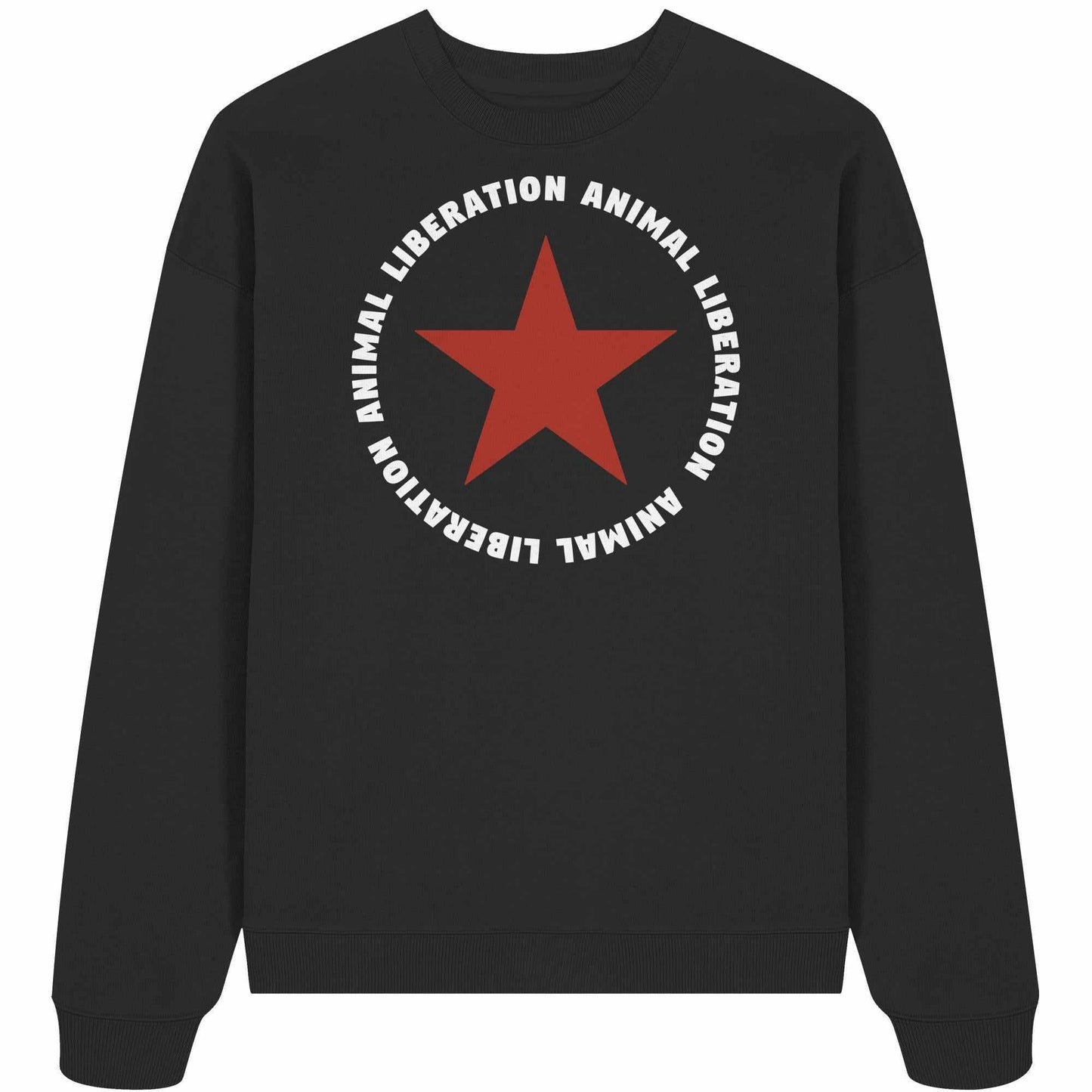 Vegan und Bio Oversized Sweatshirt mit rotem Stern und Animal Liberation-Design, aus 100% Bio-Baumwolle, oversized Fit, rebellisches Statement von RUDE REBEL.