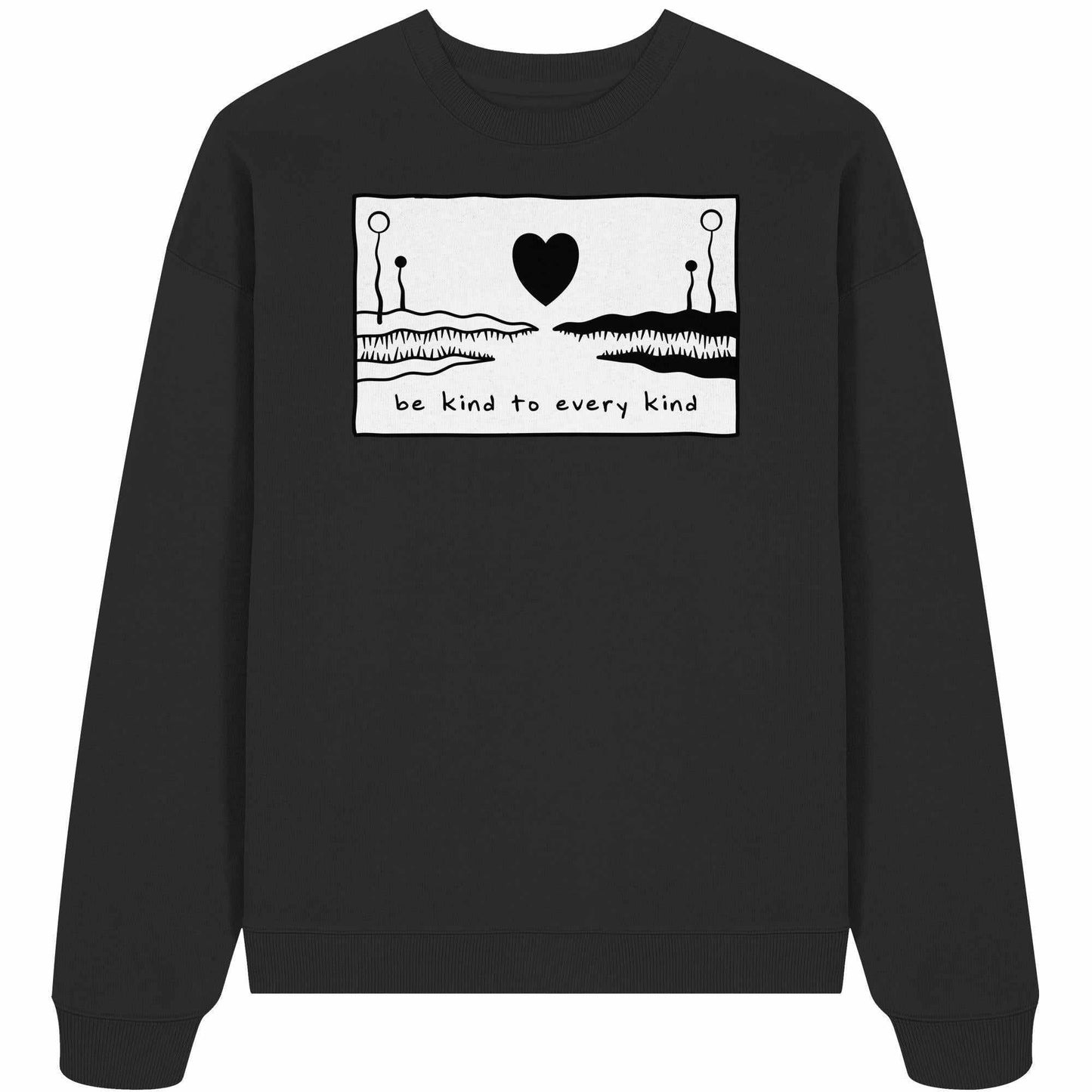 Vegan und Bio Oversized Sweatshirt mit Herzmotiv und Text, aus 100% Bio-Baumwolle, rebellisches Design von RUDE REBEL.