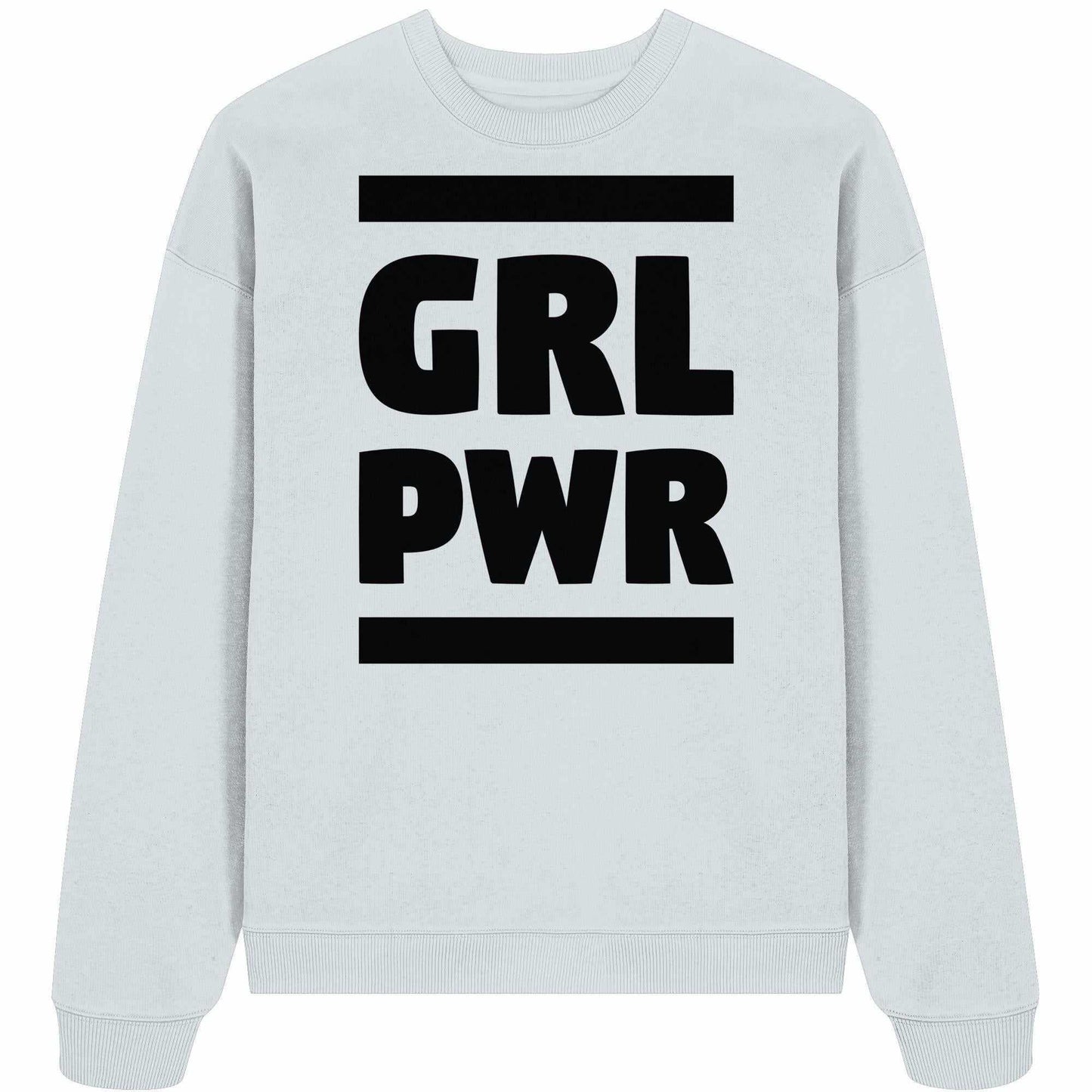 Vegan und Bio Oversized Sweatshirt mit feministischer Botschaft, GIRL POWER, aus 100% Bio-Baumwolle, Weiß mit schwarzem Text, designed von RUDE REBEL.