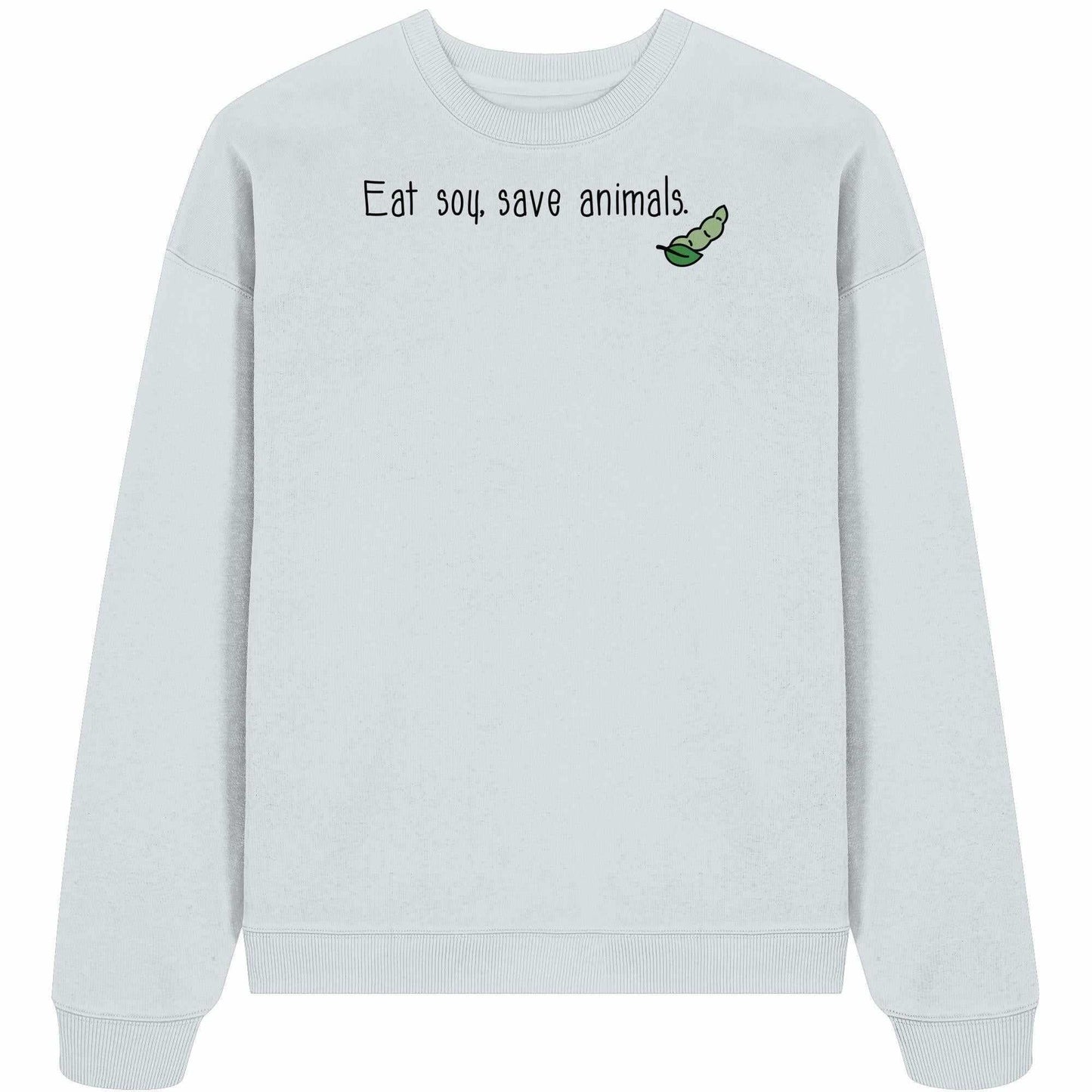 Vegan und Bio Oversized Sweatshirt mit grünem Raupen-Design und schwarzem Text, aus 100% Bio-Baumwolle, thematisiert Veganismus und Umweltschutz.