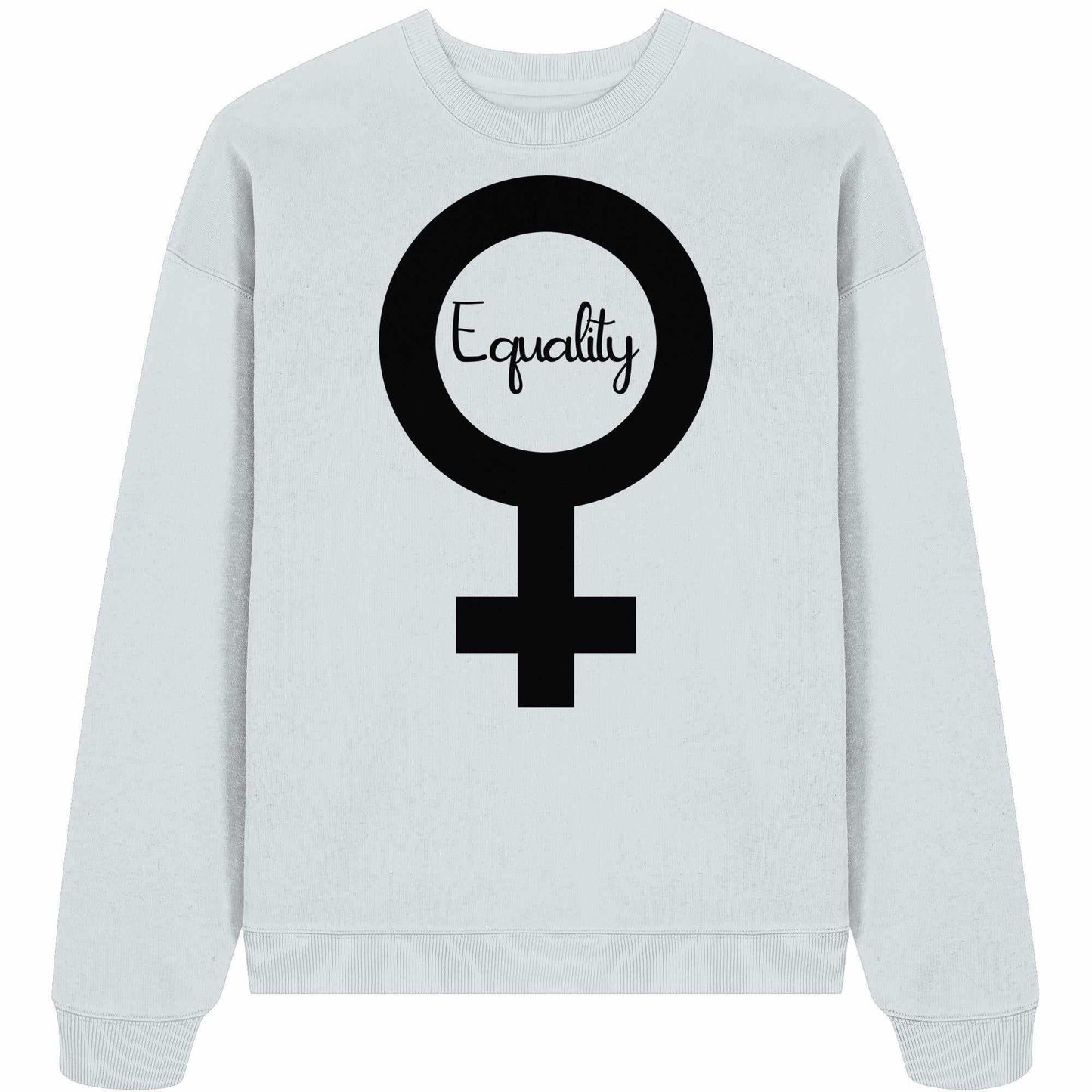 Vegan und Bio Oversized Sweatshirt mit schwarzem Symbol und Equality-Text, betont feministische Gleichberechtigung, aus 100% Bio-Baumwolle, designed von RUDE REBEL.