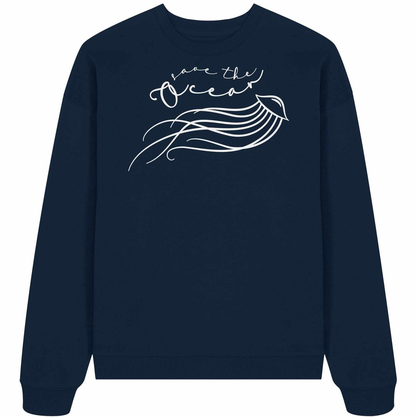 Vegan und Bio Oversized Sweatshirt: Jellyfish - Save the Ocean mit filigranem Quallendesign, aus 100% Bio-Baumwolle, betont Umweltschutz.