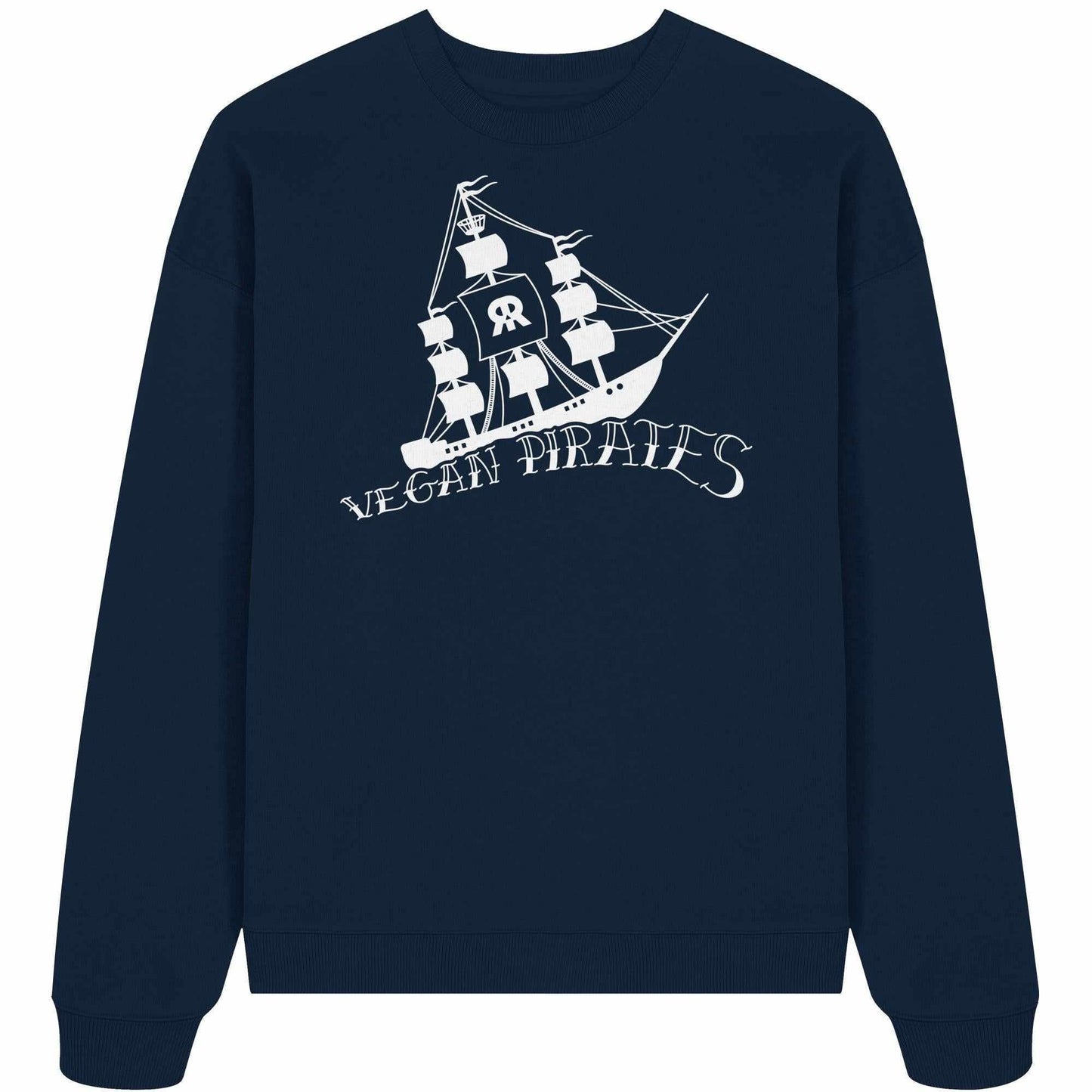 Vegan und Bio Oversized Sweatshirt: Vegan Pirates mit Piratenschiff-Design, aus 100% Bio-Baumwolle, rebellisch und nachhaltig, von RUDE REBEL.