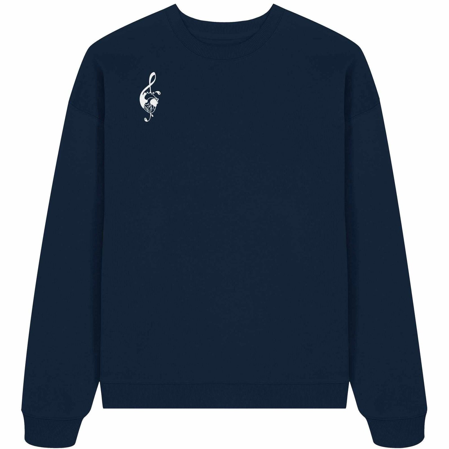 Vegan und Bio Oversized Sweatshirt: Music Heart mit weißem Herz-Logo. Hergestellt aus 100% Bio-Baumwolle, betont nachhaltiges Design von RUDE REBEL.