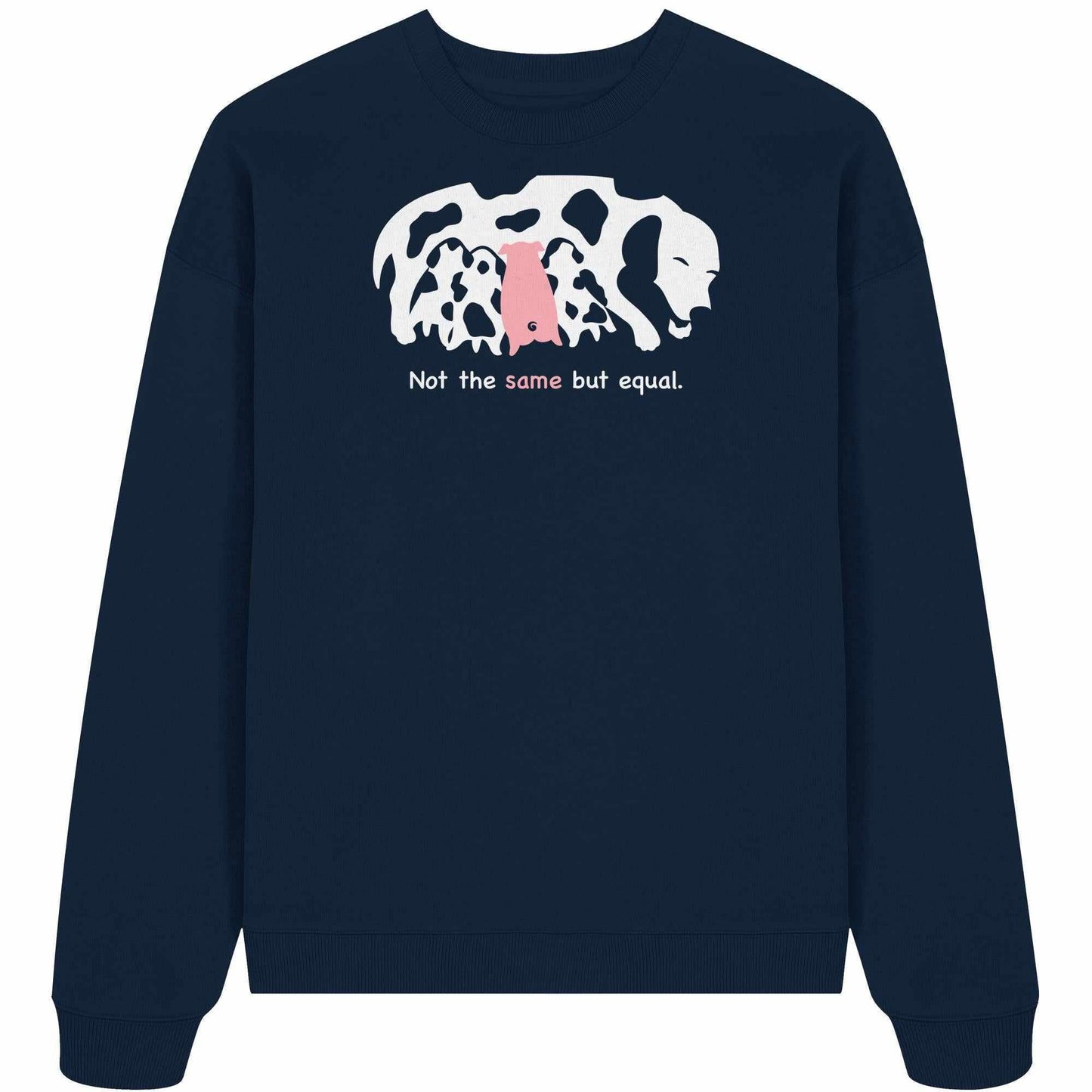 Vegan und Bio Oversized Sweatshirt: Animal equality, blau mit Tiermotiv, aus 100% Bio-Baumwolle, oversized Schnitt, ideal für nachhaltige und tierfreundliche Mode von RUDE REBEL.