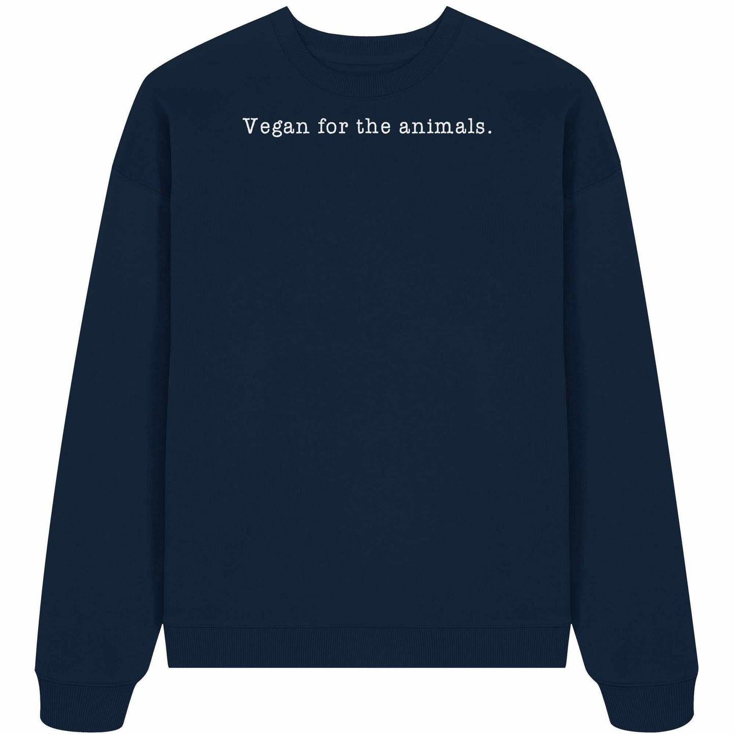 Vegan und Bio Oversized Sweatshirt mit Minimalismus-Design, zeigt weißen Schriftzug. Hergestellt aus 100% Bio-Baumwolle, bietet es einen lässigen, nachhaltigen Stil.