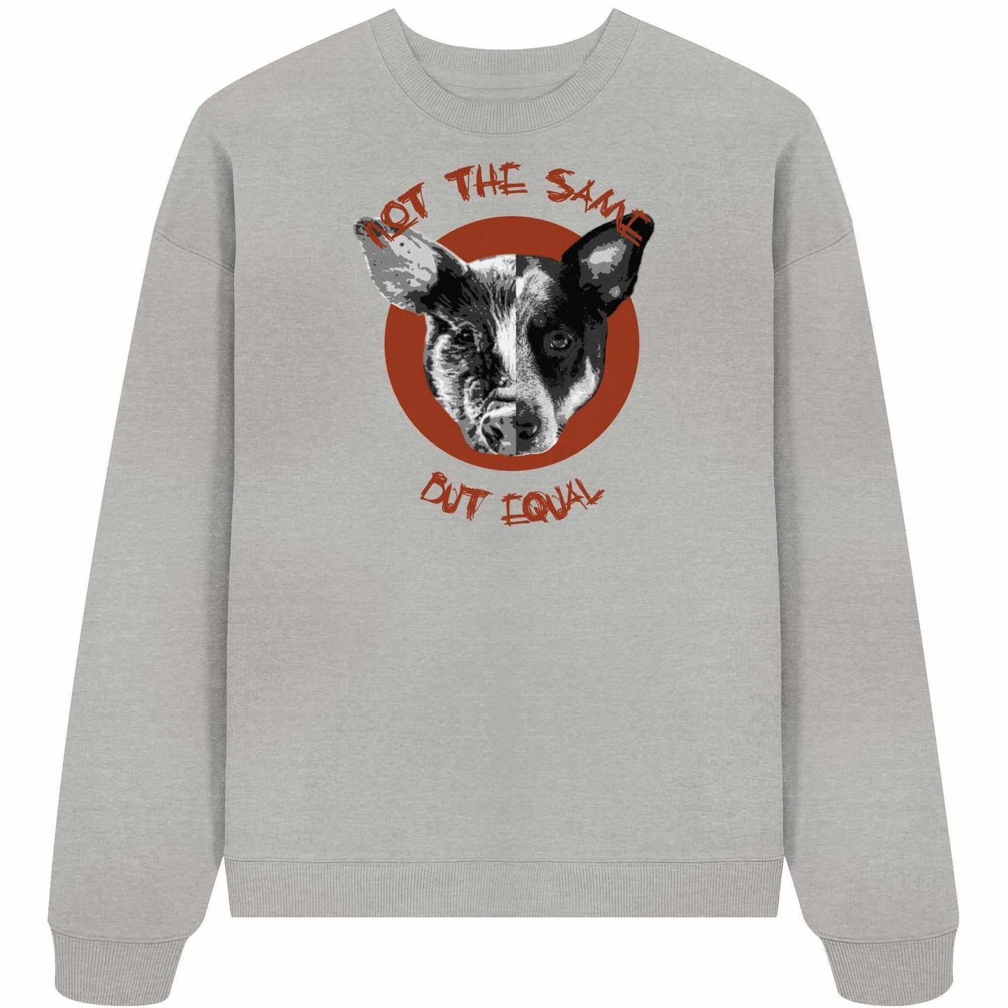 Vegan und Bio Oversized Sweatshirt mit Hunde- und Schweinemotiv, thematisiert Tiergleichheit, aus 100% Bio-Baumwolle, rebellisches Design von RUDE REBEL.