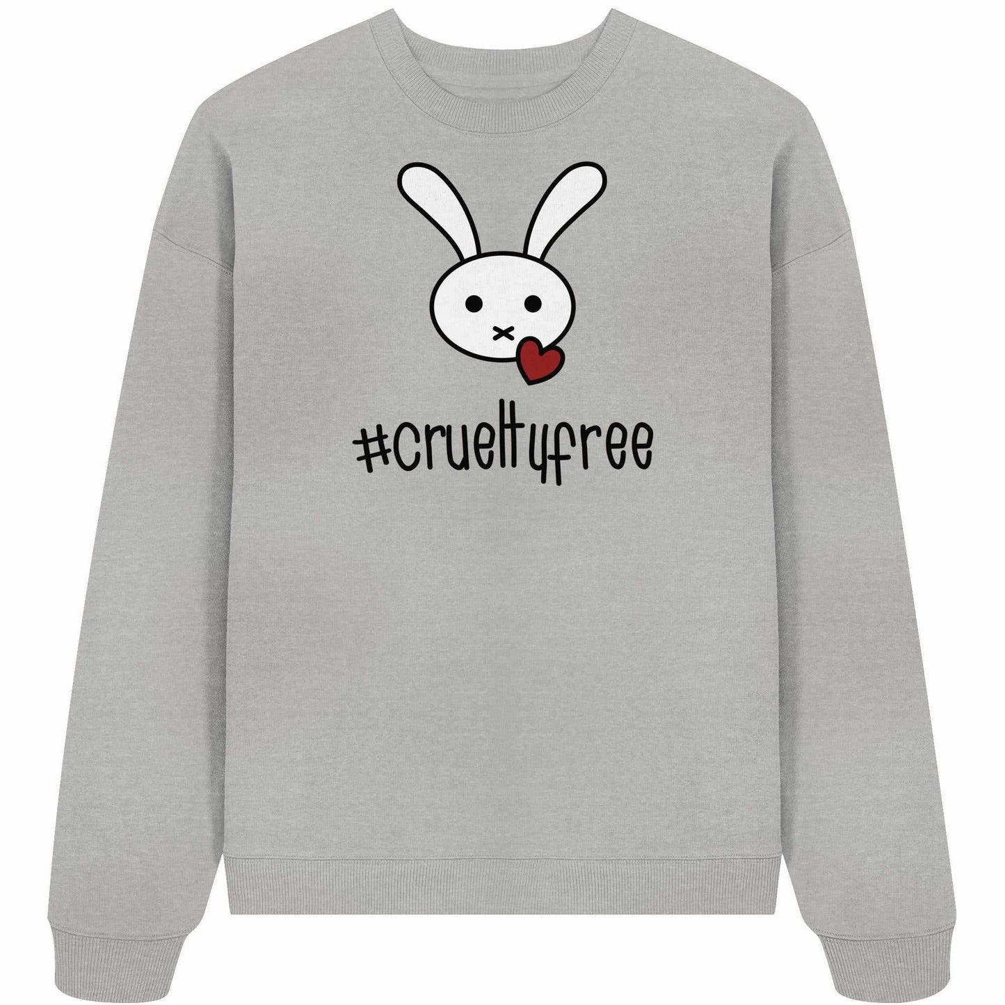 Vegan und Bio Oversized Sweatshirt: Crueltyfree Bunny BIG mit aufgedrucktem weißen Kaninchen und Herzmotiv, aus 100% Bio-Baumwolle, oversized Schnitt.