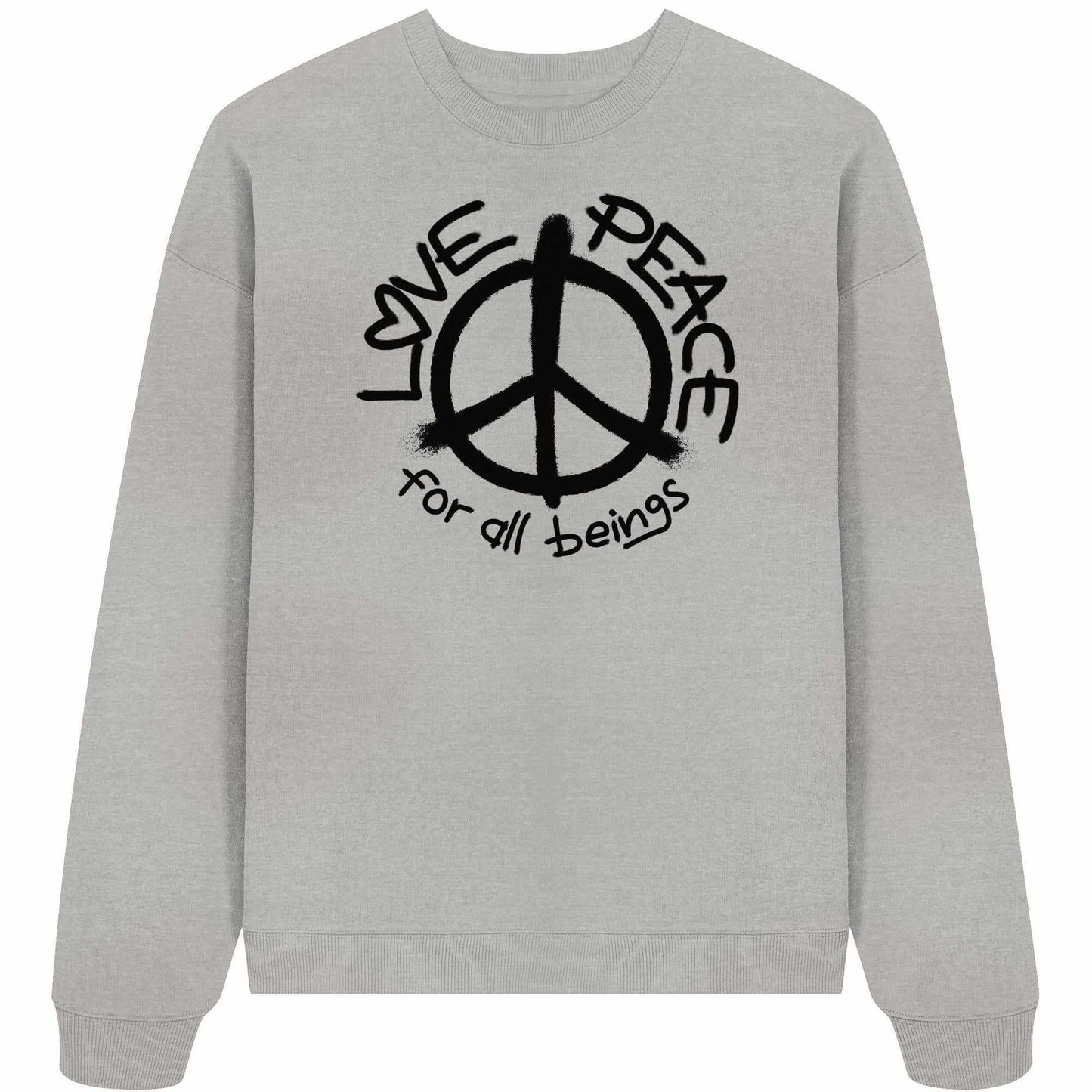 Vegan und Bio Oversized Sweatshirt mit Peace-Symbol, aus 100% Bio-Baumwolle, repräsentiert Liebe und Frieden, ideal für nachhaltige, rebellische Mode von RUDE REBEL.