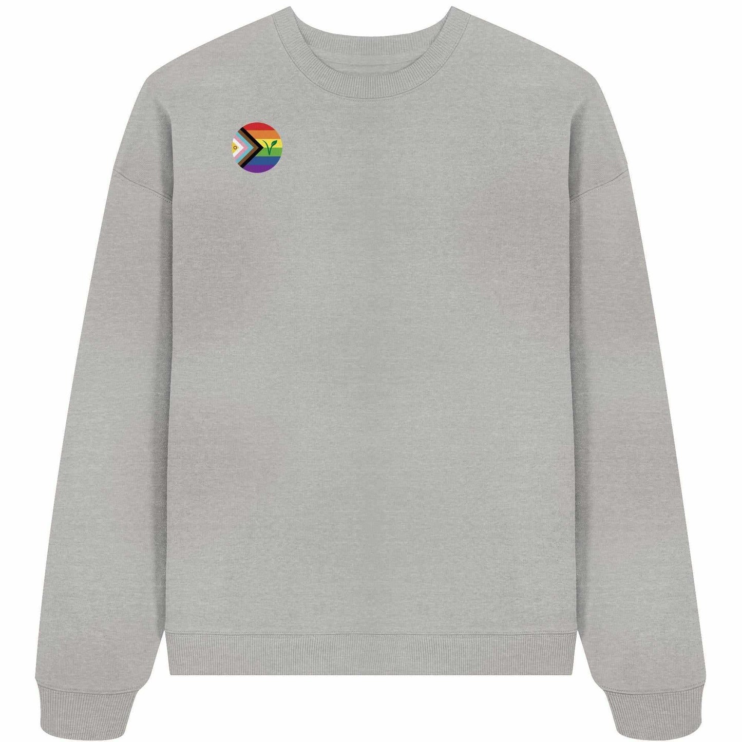Vegan und Bio Oversized Sweatshirt mit LGBTQIA+ VEGAN Regenbogen-Logo und Blattmotiv, aus 100% Bio-Baumwolle, rebellisches Design von RUDE REBEL.