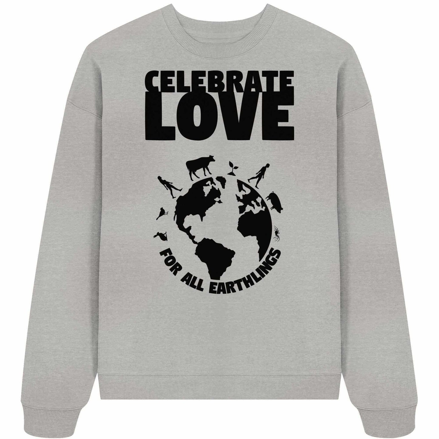 Vegan und Bio Oversized Sweatshirt mit grafischem Design, das Veganismus, Feminismus und Naturschutz feiert. Hergestellt aus 100% Bio-Baumwolle, ideal für nachhaltige Mode.
