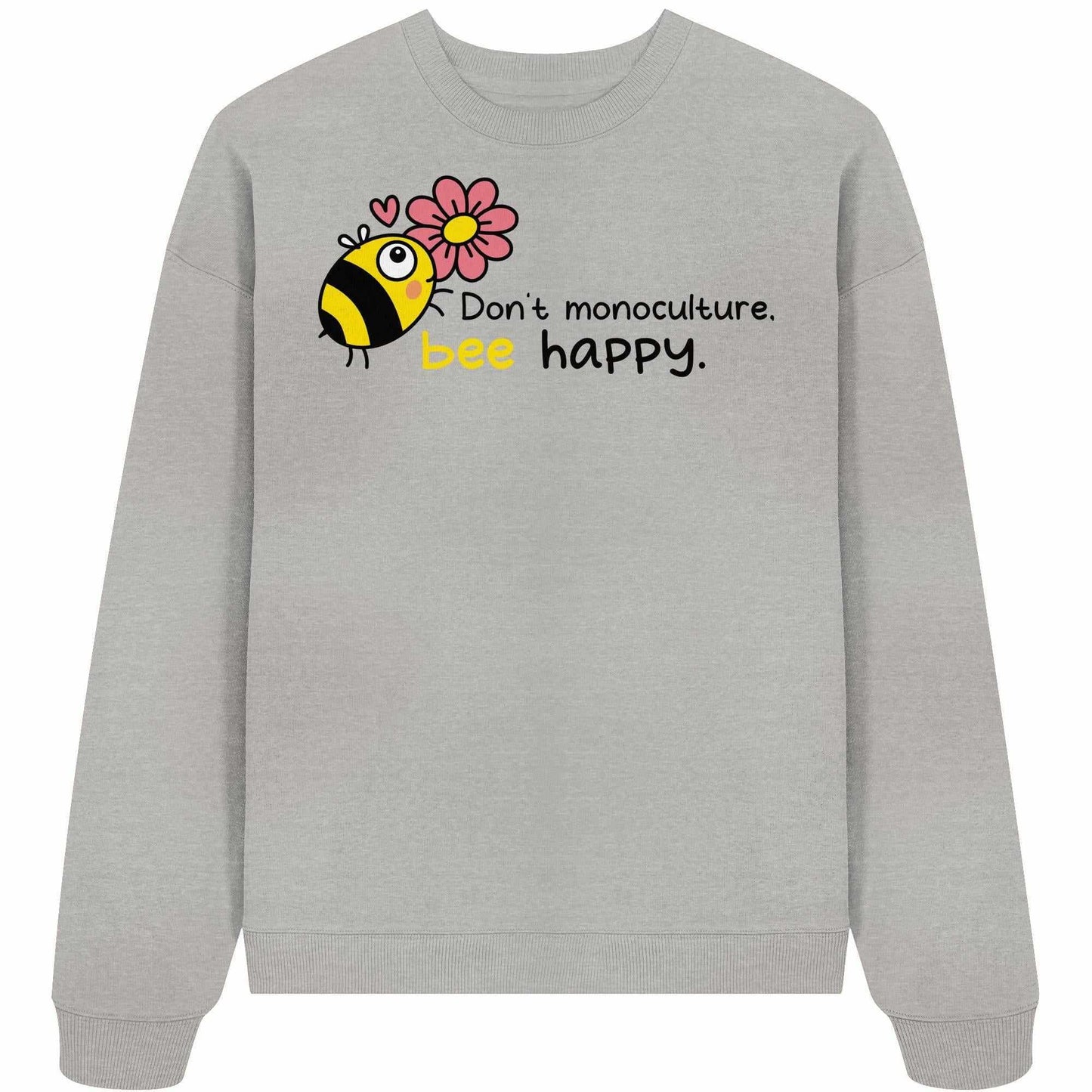 Vegan und Bio Oversized Sweatshirt mit Bienen- und Blumenmotiv, aus 100% Bio-Baumwolle, fördert Artenvielfalt und Naturschutz, rebellisches Design von RUDE REBEL.
