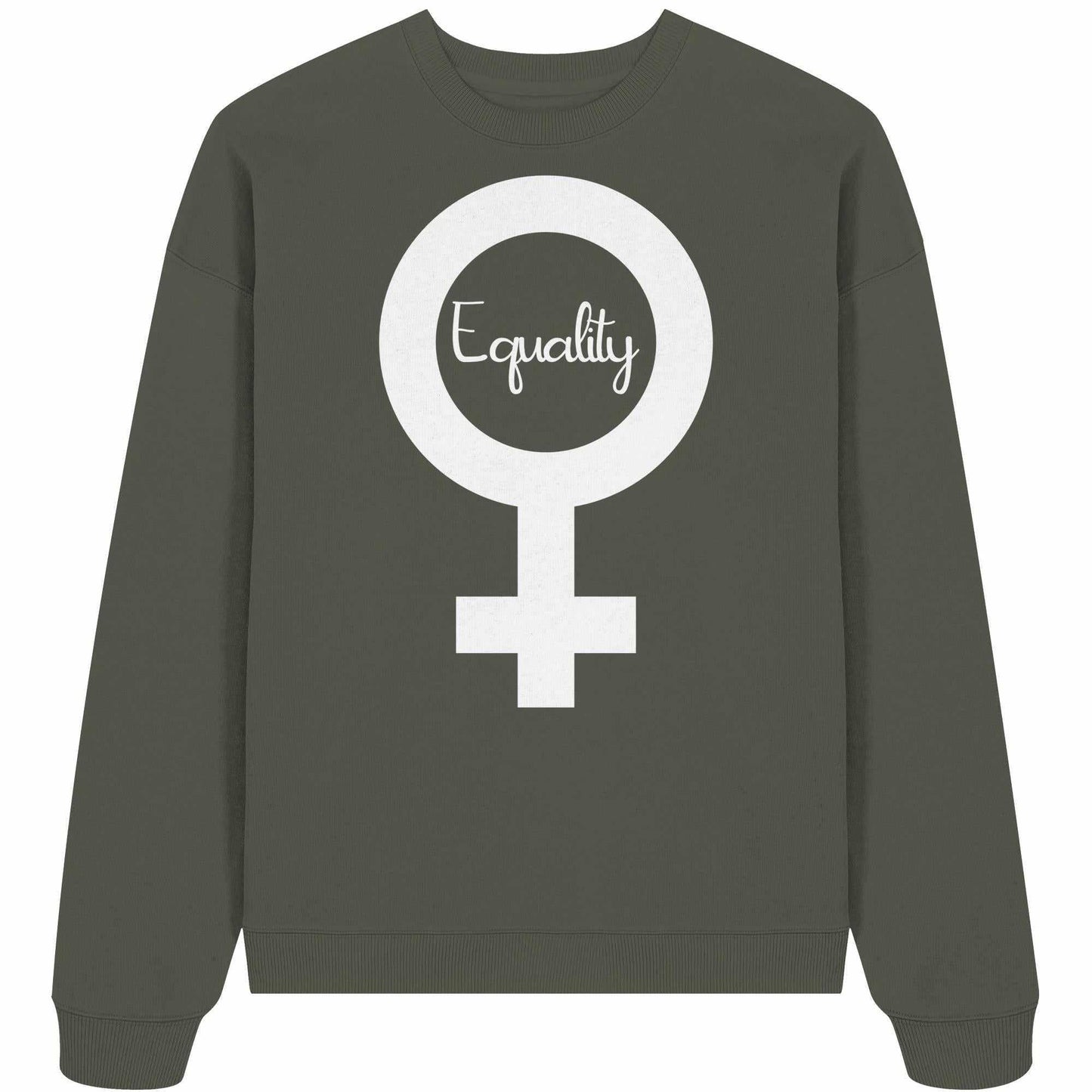 Vegan und Bio Oversized Sweatshirt: Feminismus - Der Kampf um Gleichberechtigung, graues Sweatshirt mit weißem Symbol, aus 100% Bio-Baumwolle, oversized Schnitt, von RUDE REBEL.
