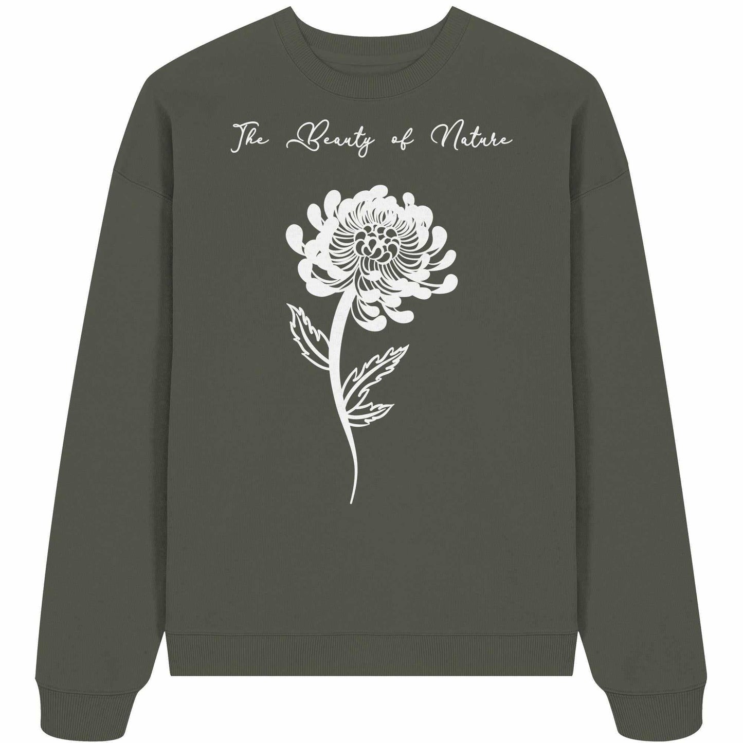 Vegan und Bio Oversized Sweatshirt: Chrysantheme – Sweatshirt mit Blumenmotiv aus 100% Bio-Baumwolle, ideal für Naturschutz-Enthusiasten.