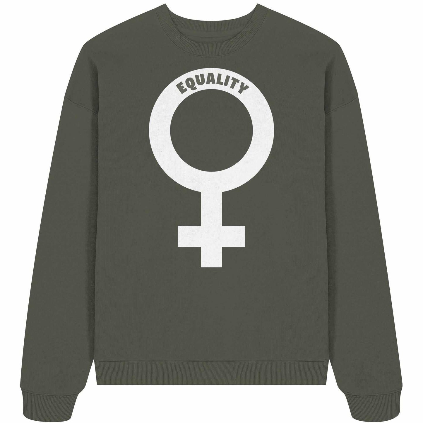 Vegan und Bio Oversized Sweatshirt: Graues Sweatshirt mit weißem Venussymbol, feministisch, aus 100% Bio-Baumwolle, rebellisches Design von RUDE REBEL.