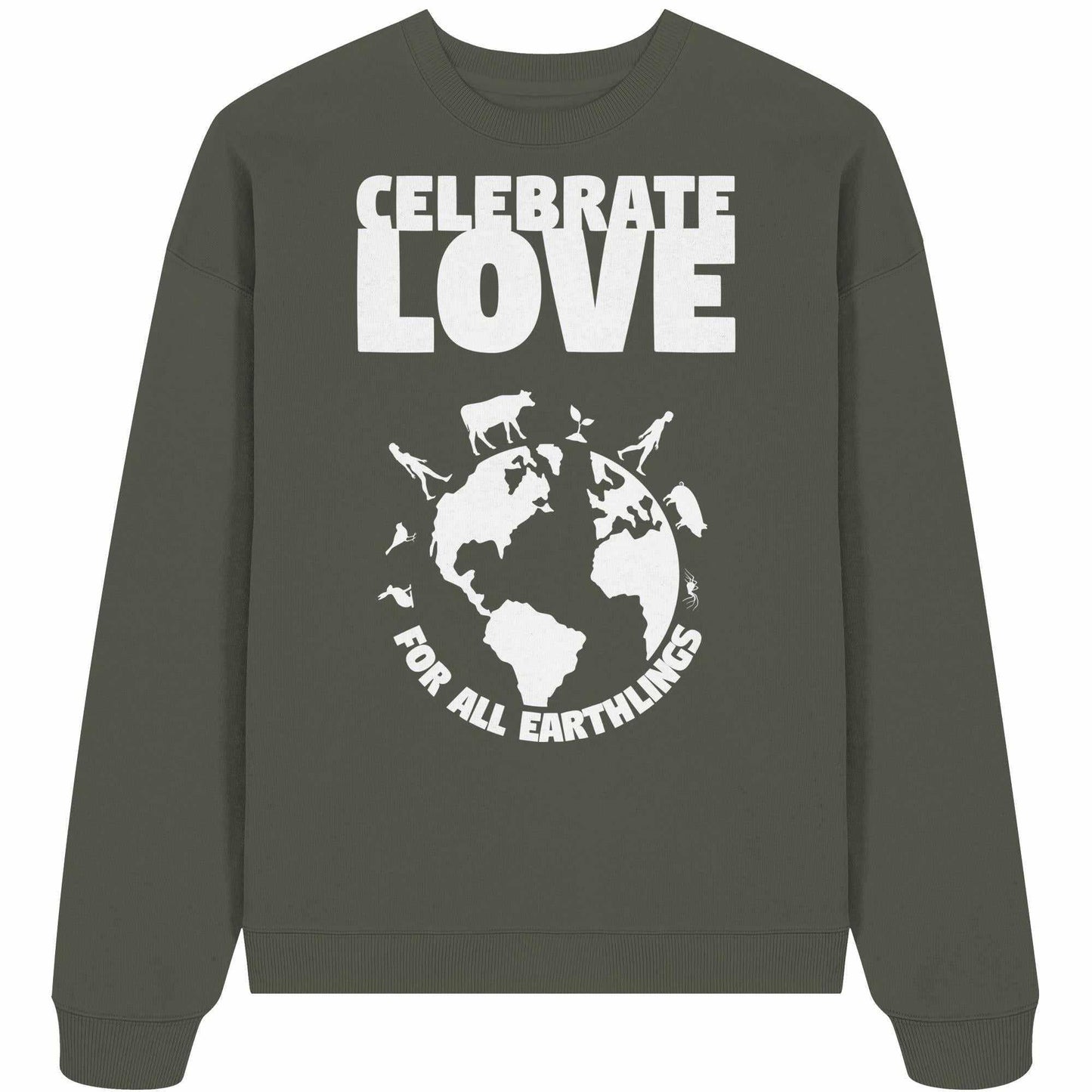 Vegan und Bio Oversized Sweatshirt mit grafischem Erddruck, das Veganismus und Naturschutz feiert, aus 100% Bio-Baumwolle, hergestellt von RUDE REBEL.