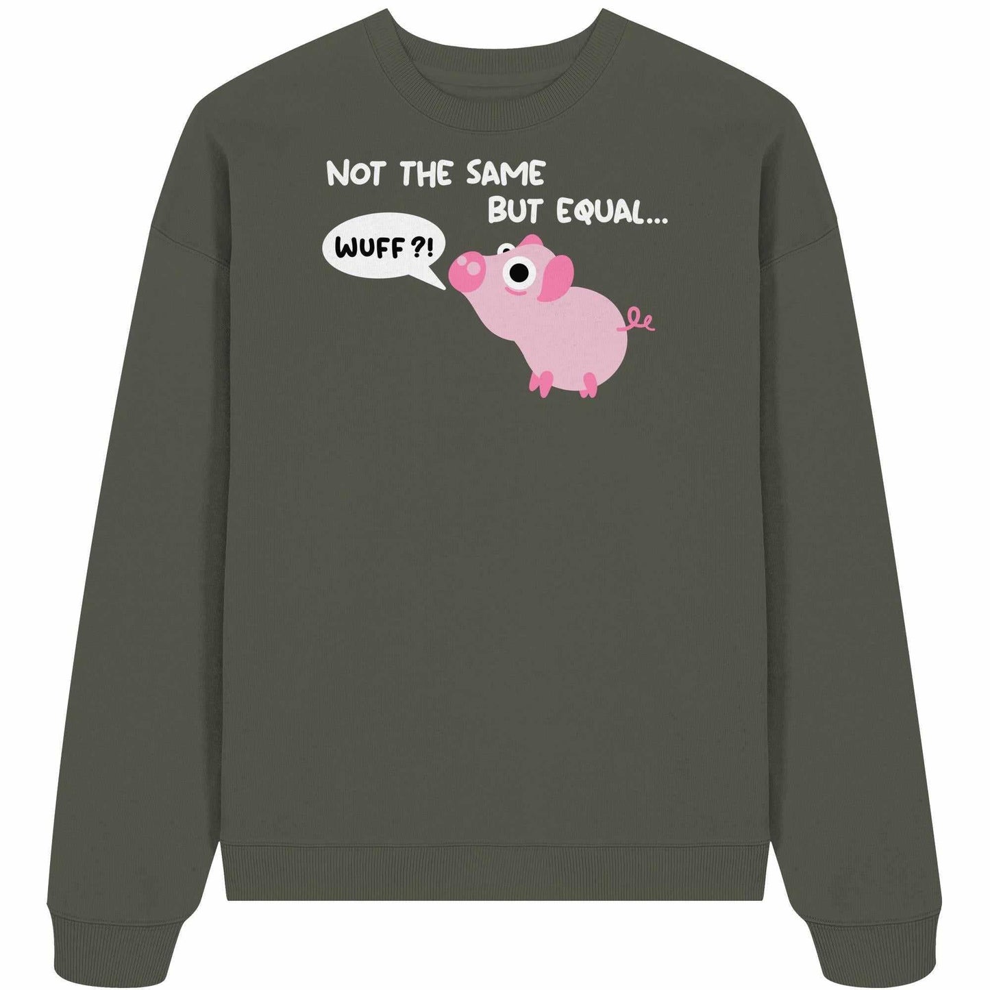 Vegan und Bio Oversized Sweatshirt mit Cartoon-Schwein und Sprechblase, aus 100% Bio-Baumwolle, rebellisches Design von RUDE REBEL.