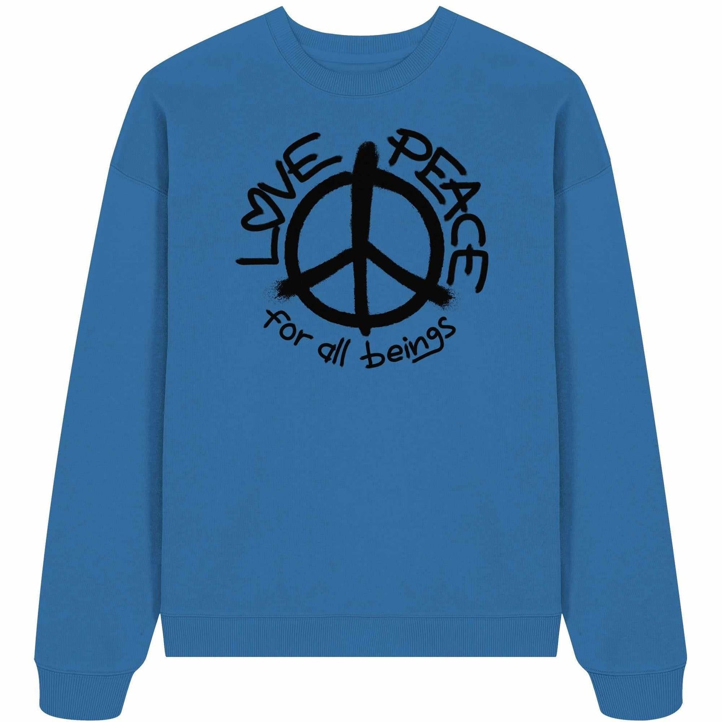 Vegan und Bio Oversized Sweatshirt mit Friedenssymbol, aus 100% Bio-Baumwolle, designed für eine friedliche Botschaft und nachhaltigen Stil.