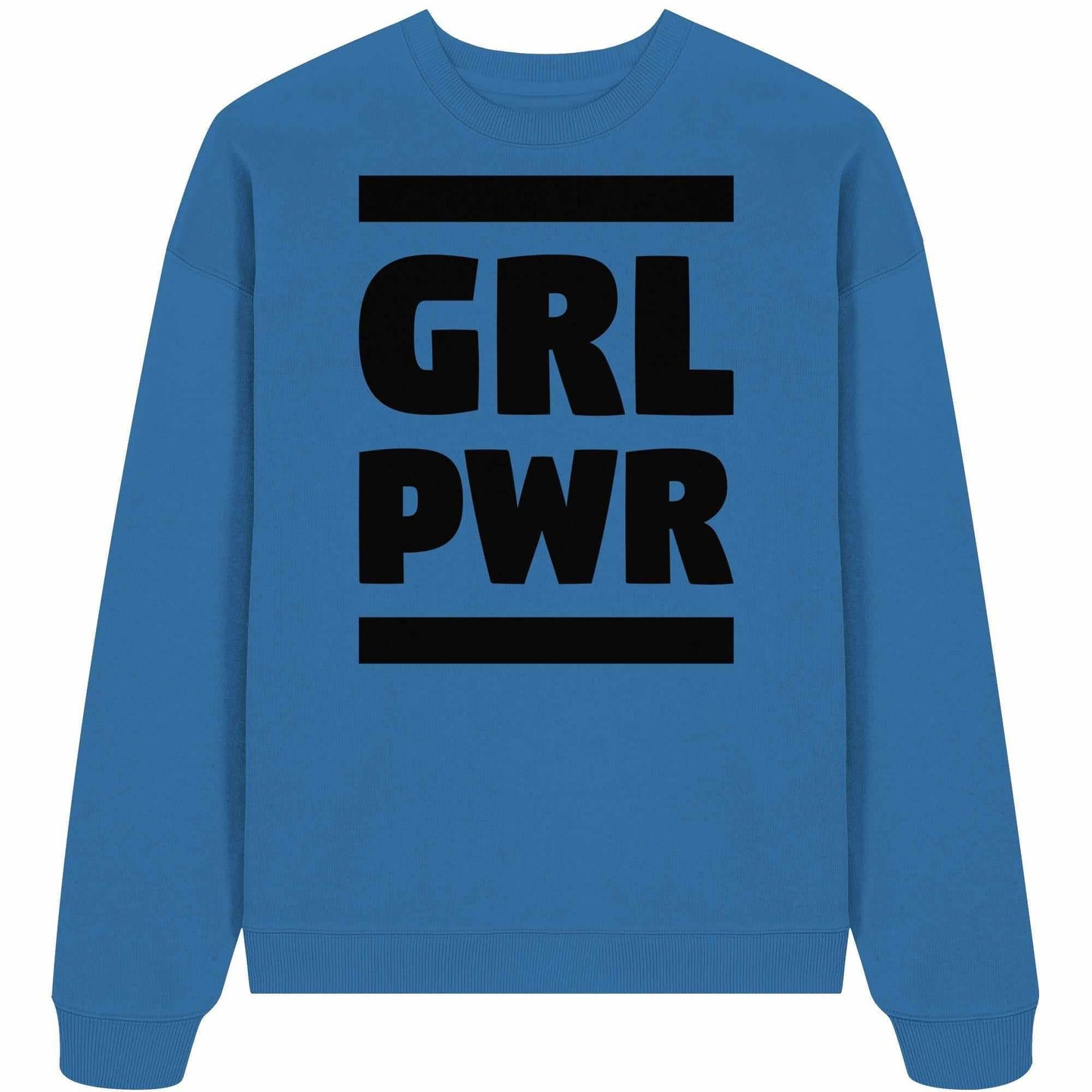 Vegan und Bio Oversized Sweatshirt: GIRL POWER mit feministischer Botschaft, aus 100% Bio-Baumwolle, Oversized Fit, Set-In-Ärmel, von RUDE REBEL.