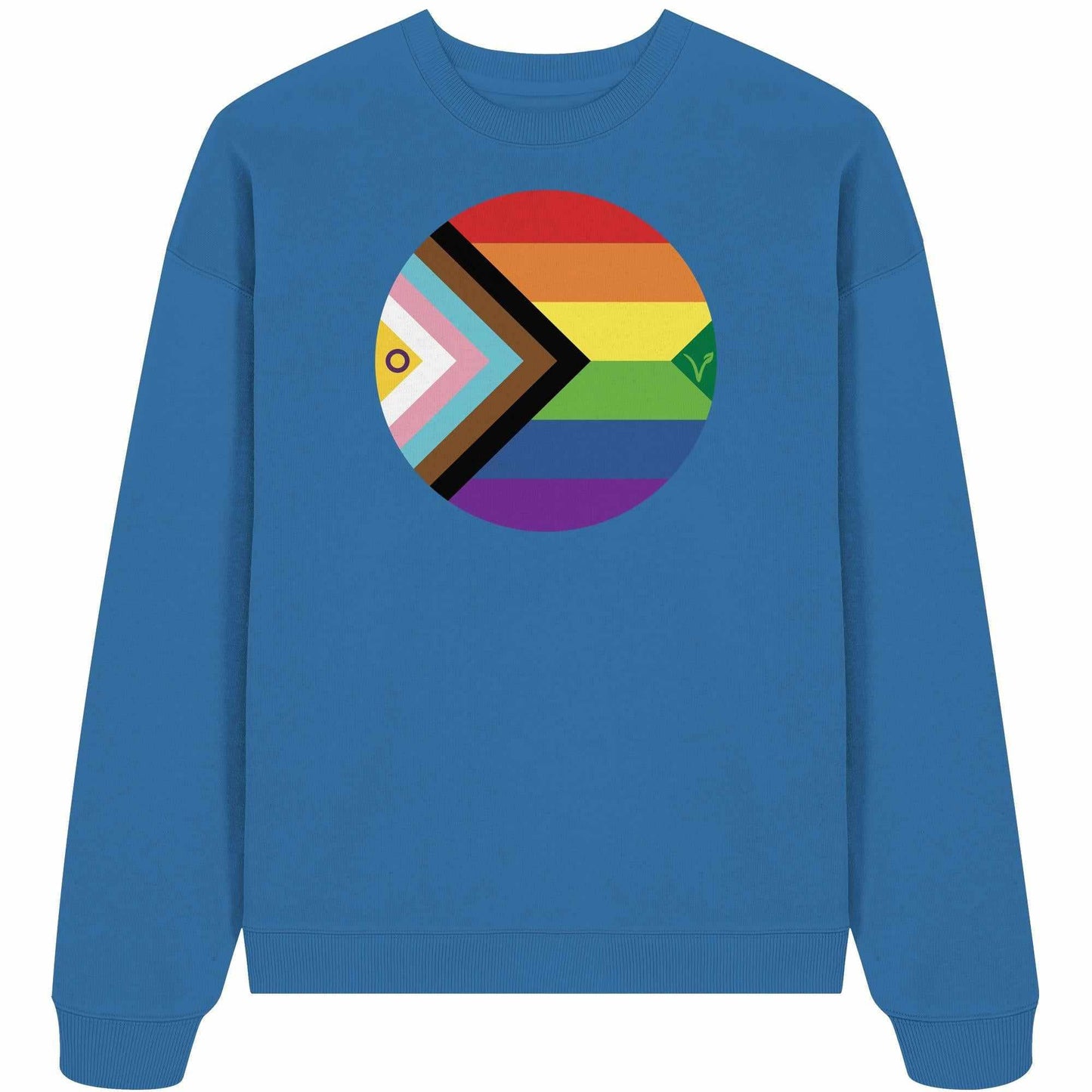 Vegan und Bio Oversized Sweatshirt mit Regenbogenkreis und Fischmotiv, aus 100% Bio-Baumwolle, repräsentiert LGBTQAI+ und Veganismus. Nachhaltiges Design von RUDE REBEL.