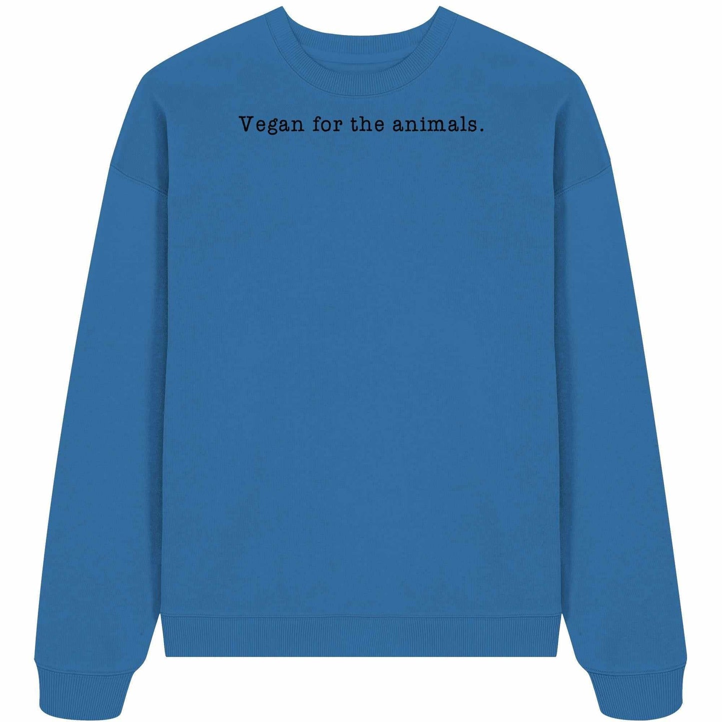 Vegan und Bio Oversized Sweatshirt mit schwarzem Text, minimalistischem Design, aus 100% Bio-Baumwolle, betont vegane Werte für Tierliebe.