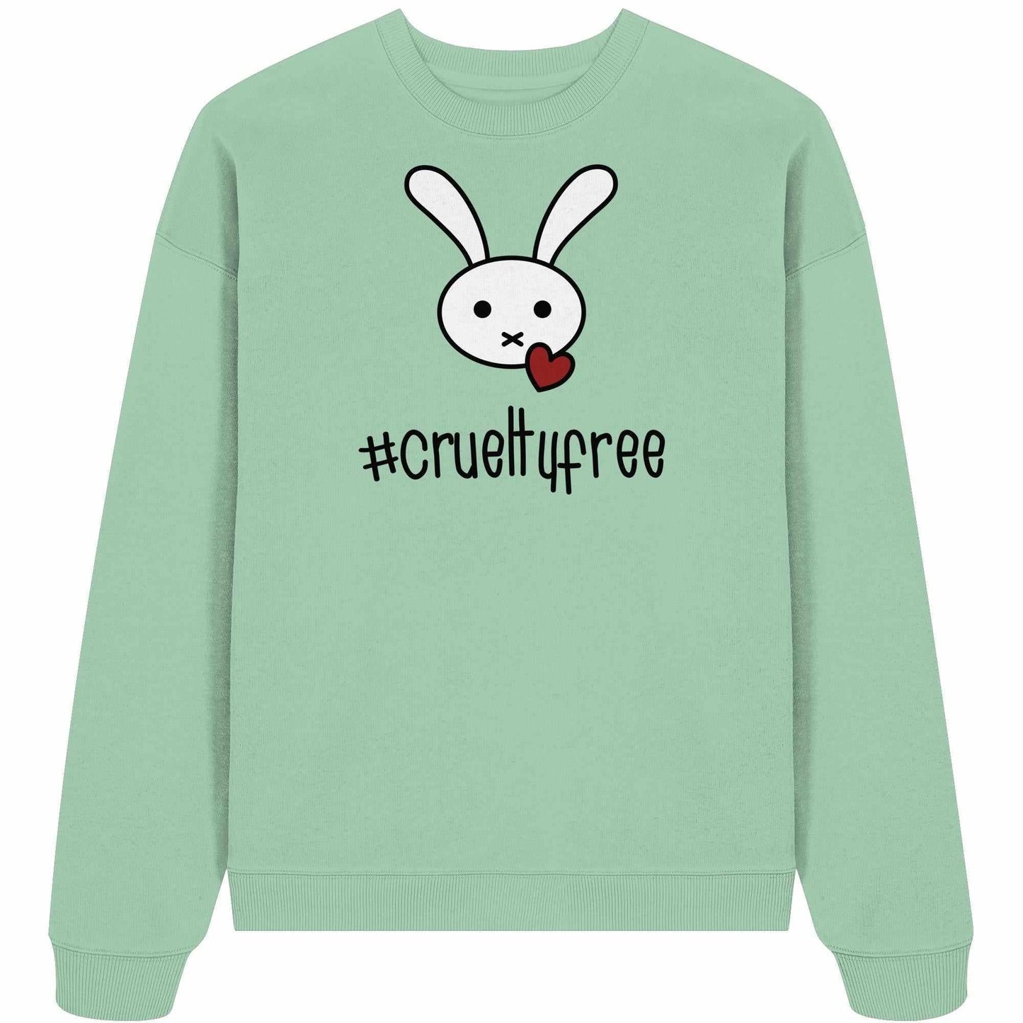 Vegan und Bio Oversized Sweatshirt: Crueltyfree Bunny BIG mit Cartoon-Hasen und rotem Herz aus 100% Bio-Baumwolle, rebellisches Design von RUDE REBEL.