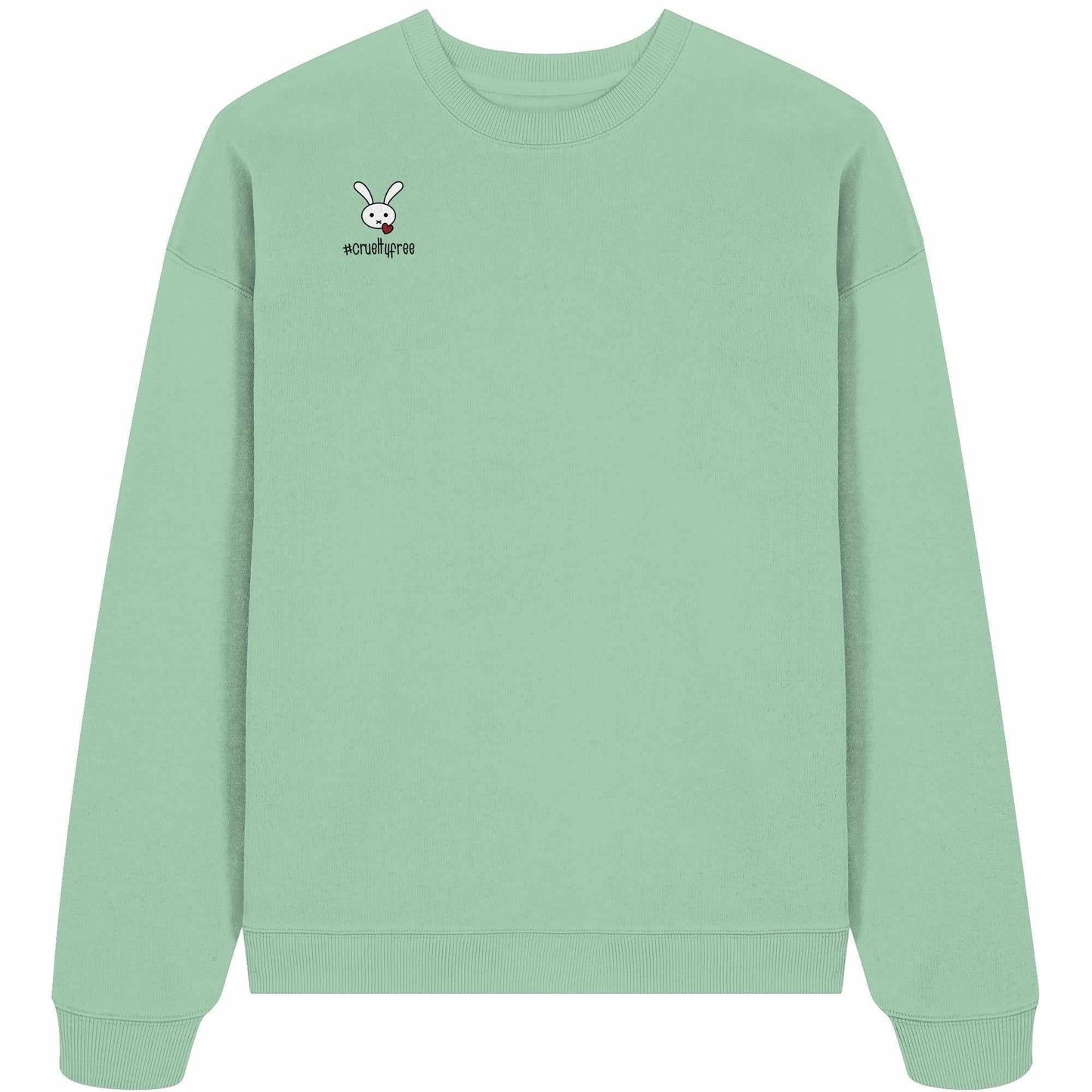 Vegan und Bio Oversized Sweatshirt: Crueltyfree Bunny mit Hasenmotiv und Herz, aus 100% Bio-Baumwolle, oversized Schnitt, ideal für tierfreundliche Mode.