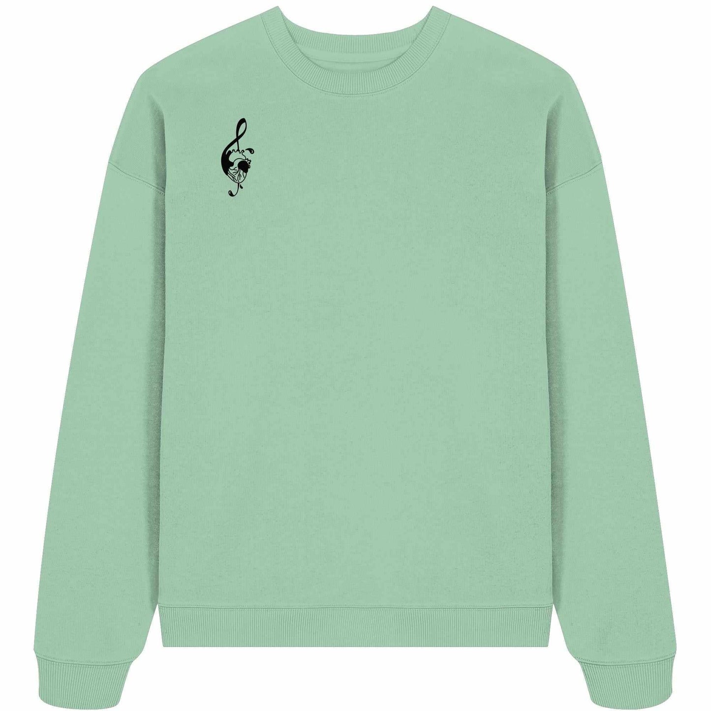 Vegan und Bio Oversized Sweatshirt: Music Heart mit schwarzem Musik-Herz-Logo, aus 100% Bio-Baumwolle, oversized Schnitt, ideal für nachhaltige Mode von RUDE REBEL.