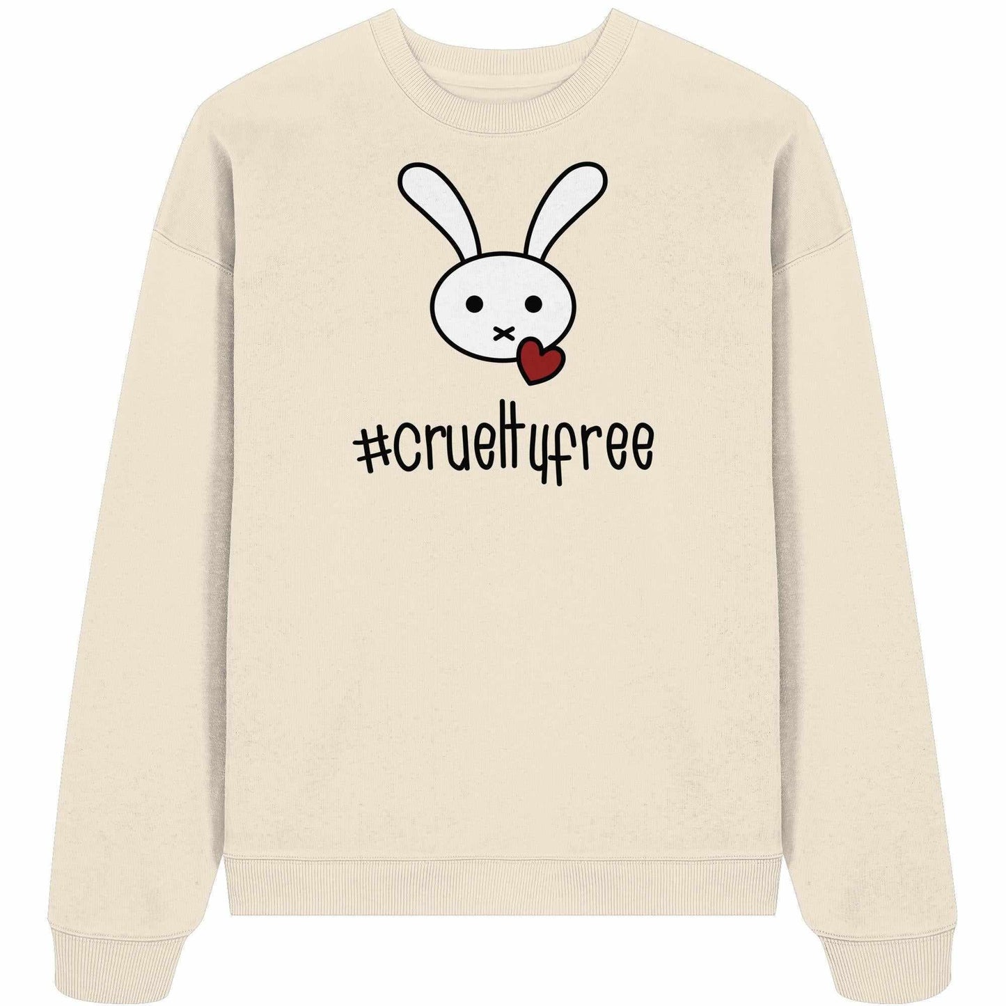 Vegan und Bio Oversized Sweatshirt: Crueltyfree Bunny BIG mit Hasenmotiv und Herz auf weißem Hintergrund. Hergestellt aus 100% Bio-Baumwolle.